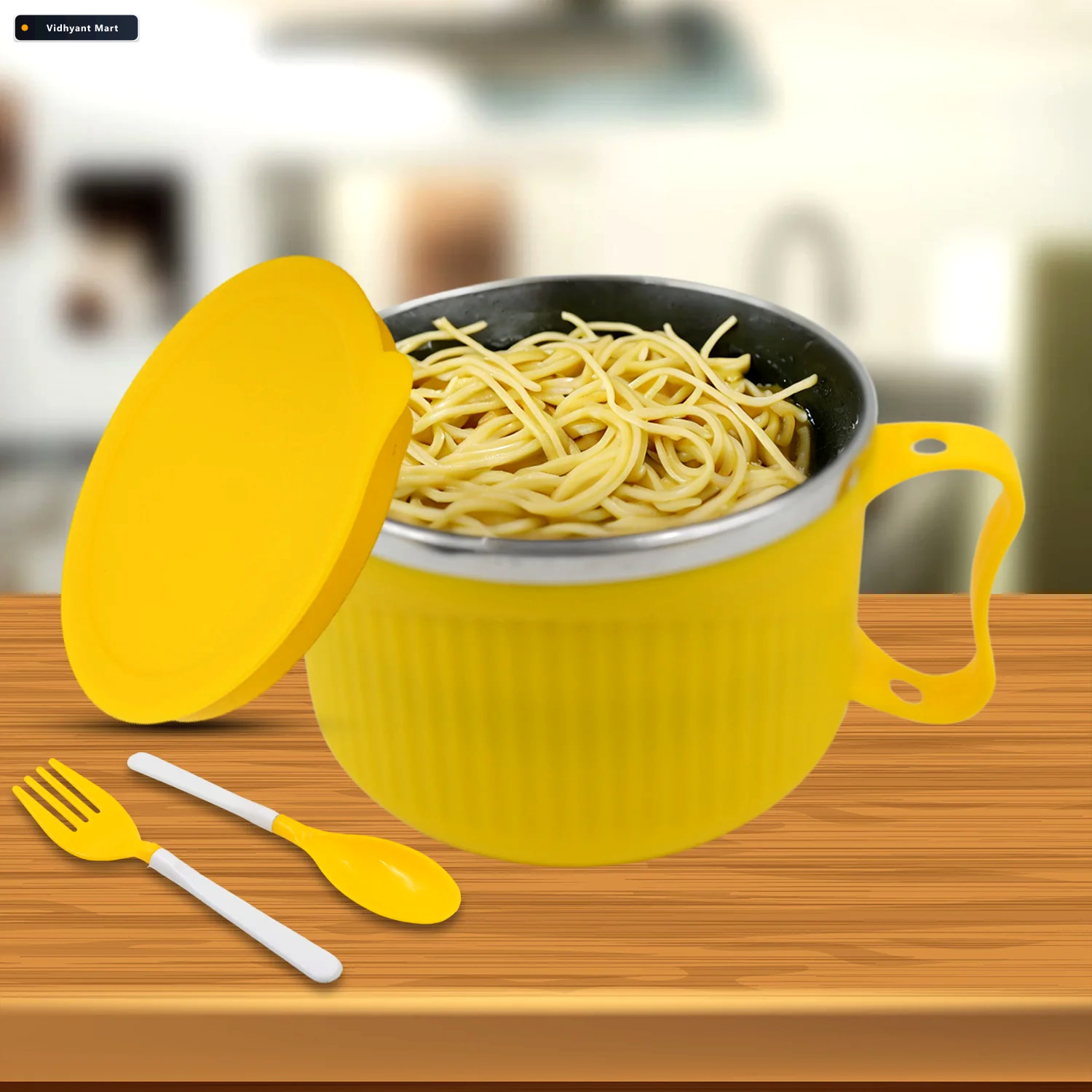 Vidhyant Mart Maggie Bowl With Lid Handle Double Layer Steel For 3
