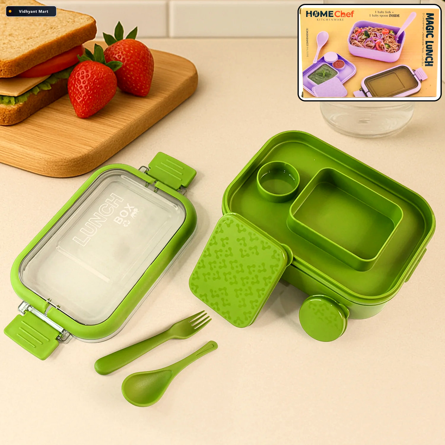 Vidhyant Mart Magic Lunch Box Leakproof Compartments With Spoon 1