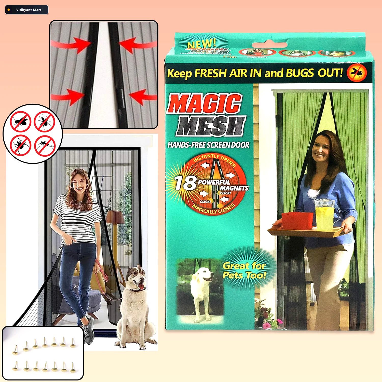 Vidhyant Mart Magic Mesh Screen Door Hands Free Bug Insect Prote 1