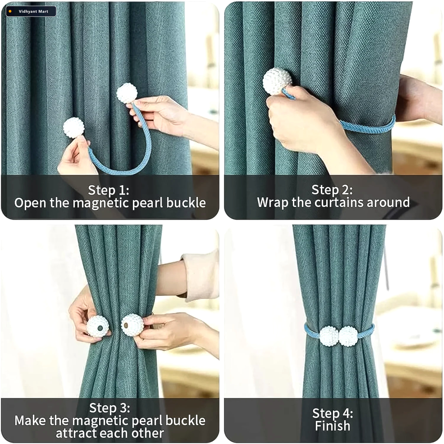 Vidhyant Mart Magnetic Curtain Tiebacks Elegant No Drill Pearl H 2