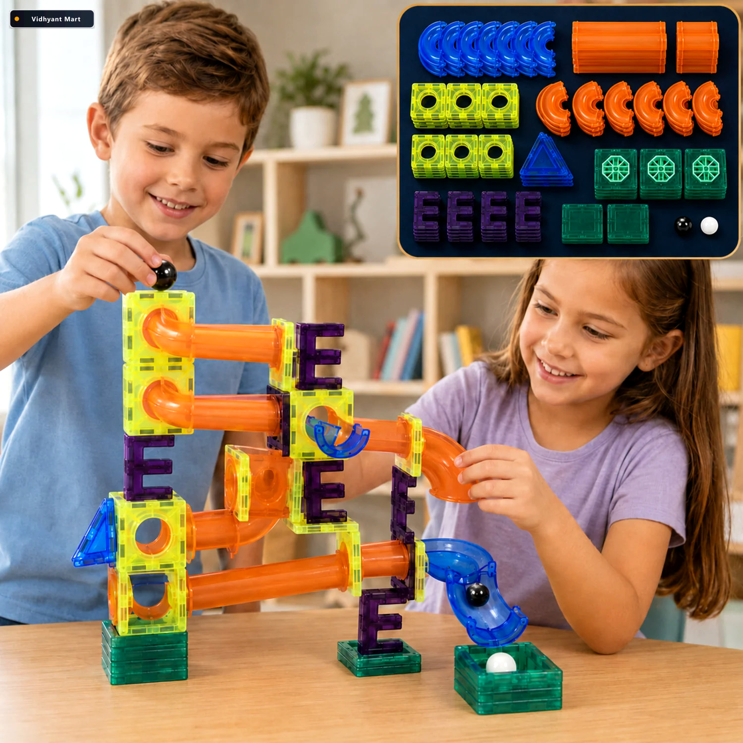 Vidhyant Mart Magnetic Marble Run 48 Piece Stem Building Set For 1