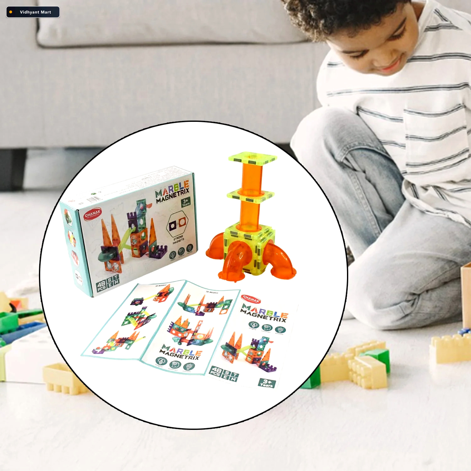 Vidhyant Mart Magnetic Marble Run 48 Piece Stem Building Set For 3
