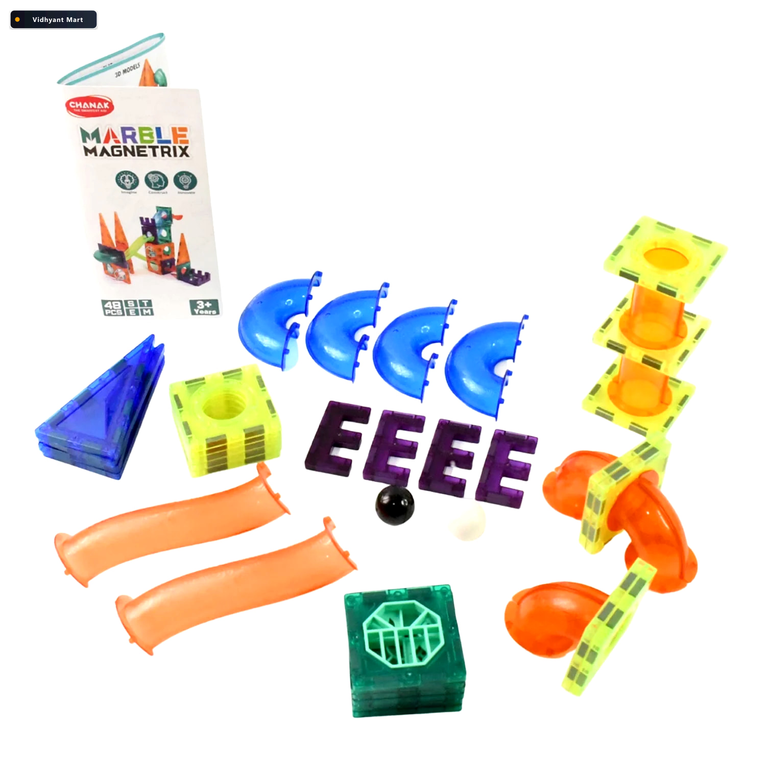 Vidhyant Mart Magnetic Marble Run 48 Piece Stem Building Set For 4