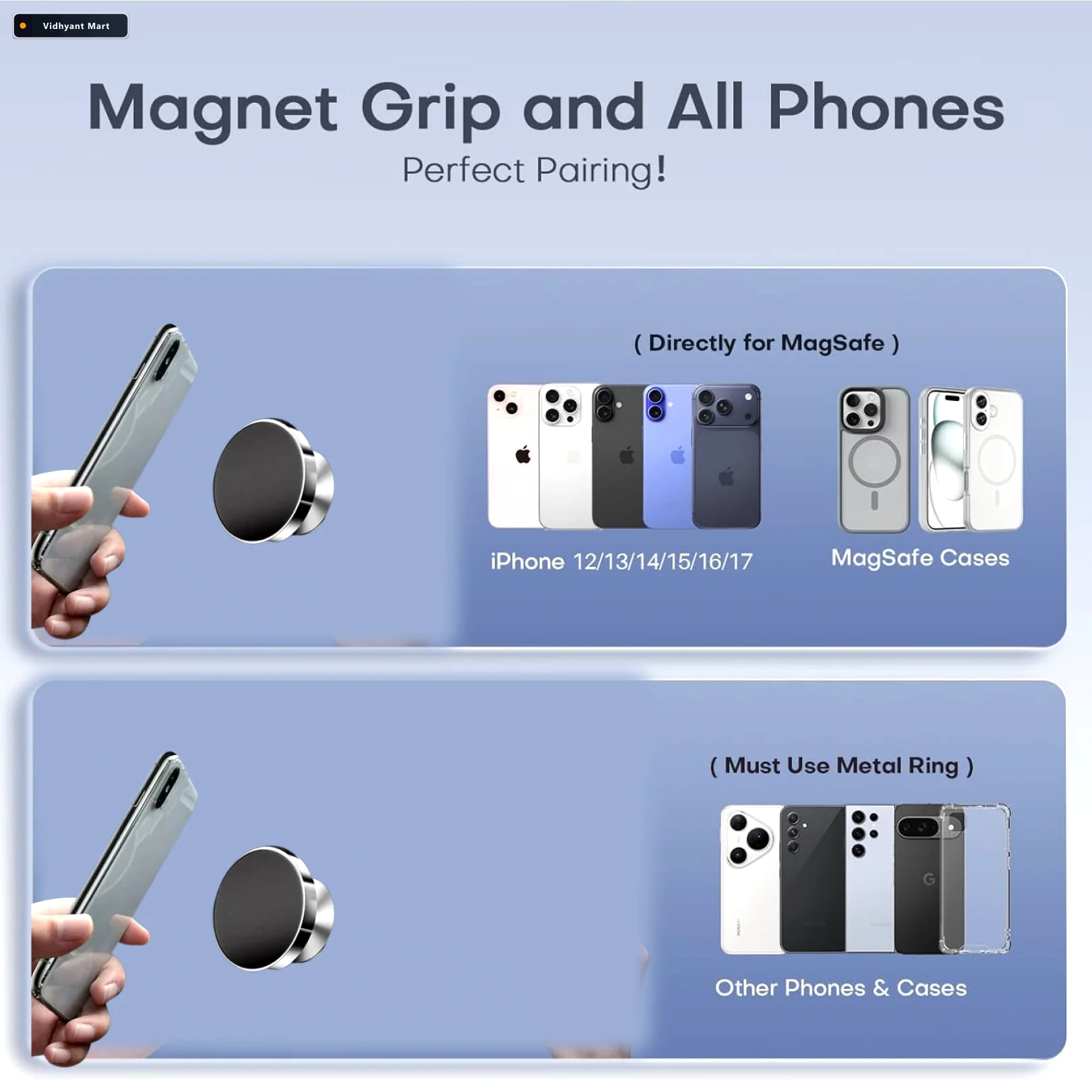 Vidhyant Mart Magnetic Phone Holder Stand 360 Rotating Secure Gr 4