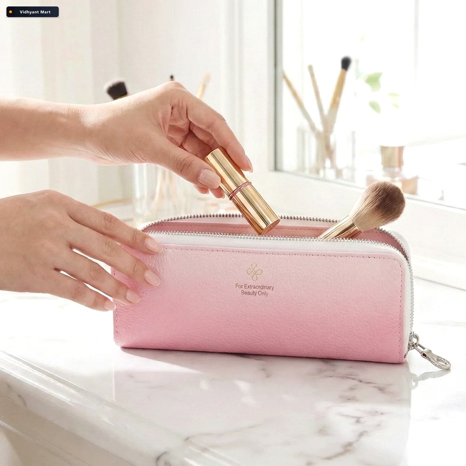 Vidhyant Mart Makeup Brush Storage Pouch Compact Travel Organize 3