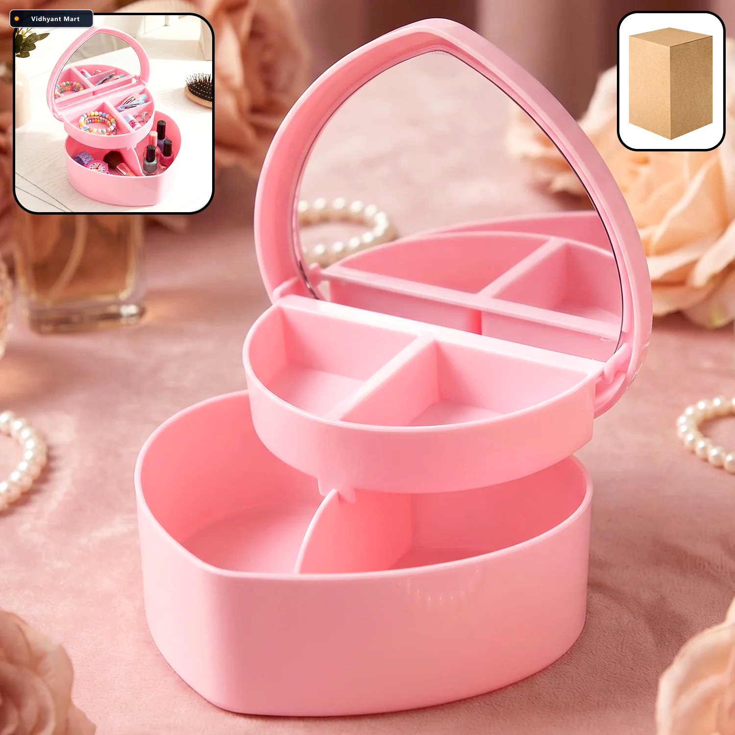 Vidhyant Mart Makeup Storage Box With Mirror Compact Multi Compa 1