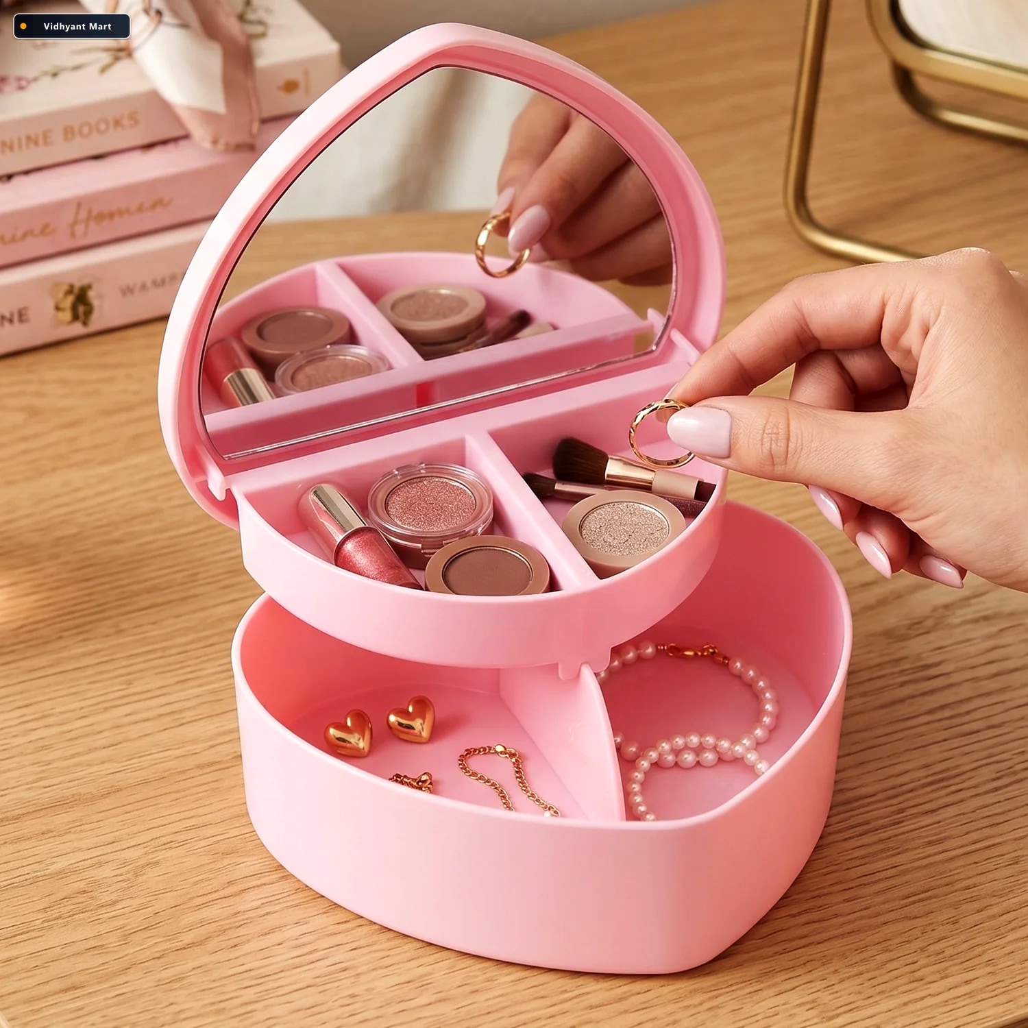 Vidhyant Mart Makeup Storage Box With Mirror Compact Multi Compa 2