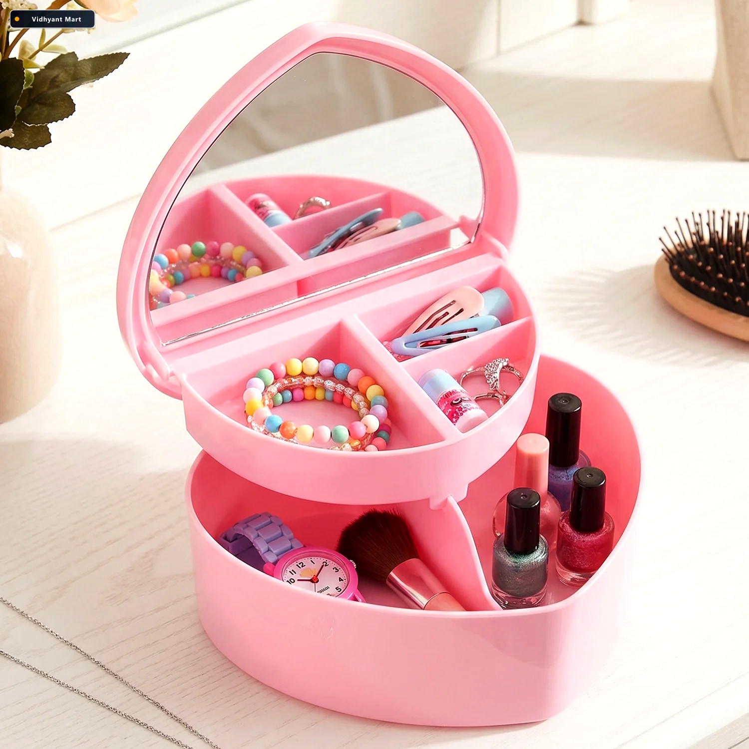 Vidhyant Mart Makeup Storage Box With Mirror Compact Multi Compa 3