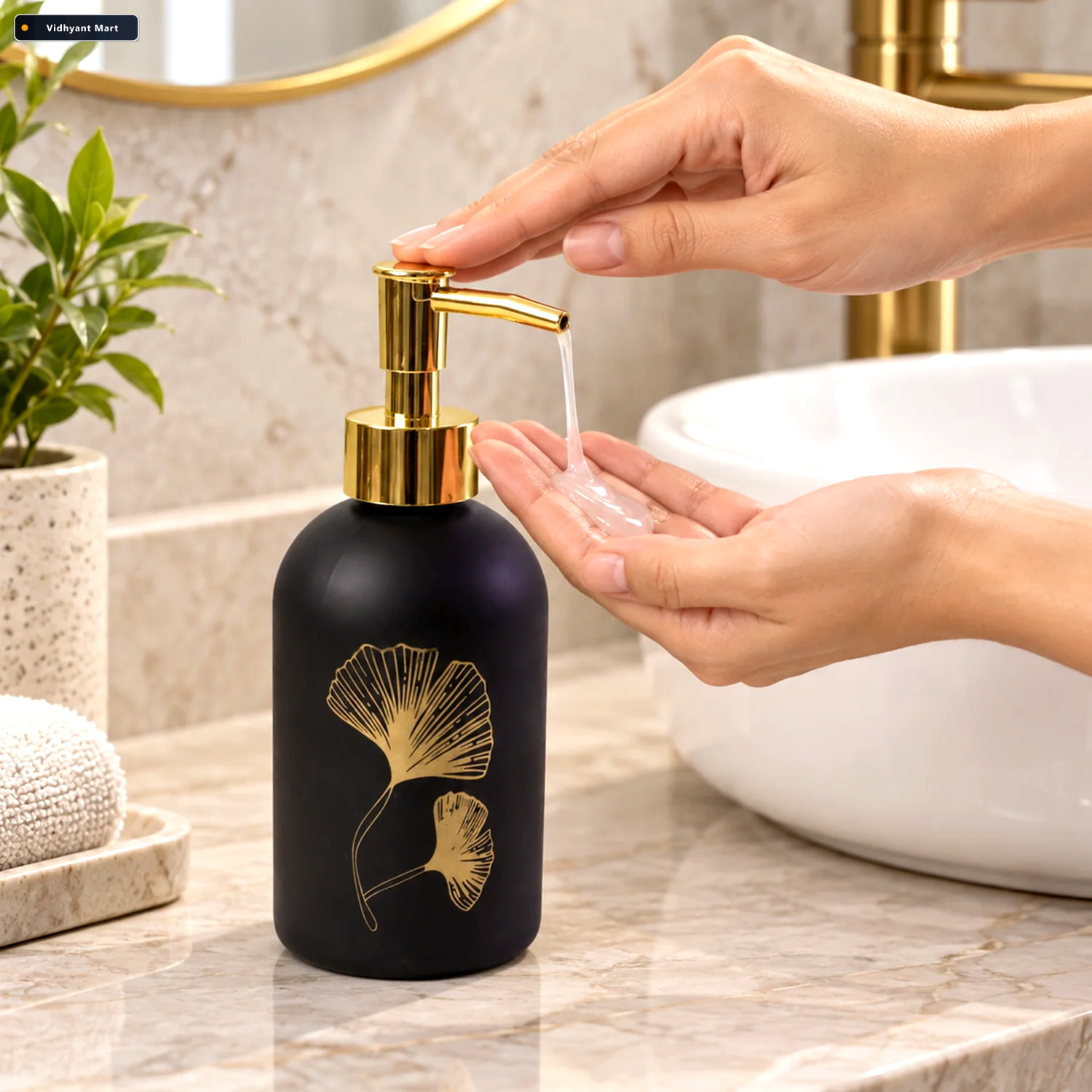 Vidhyant Mart Manual Liquid Soap Dispenser With Leaf Design And 1