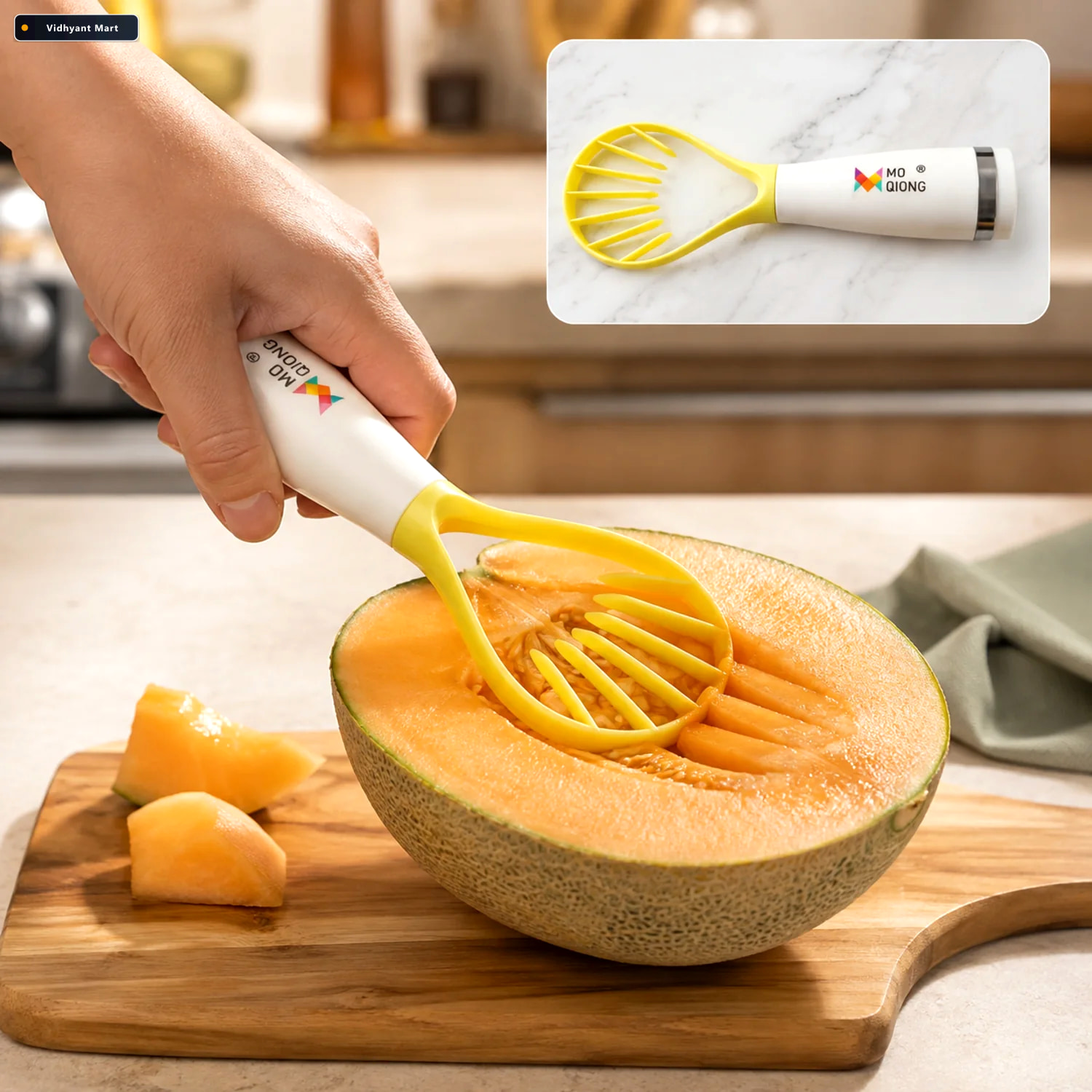 Vidhyant Mart Manual Muskmelon Slicer Cutter Tool With Seed Scoo 1