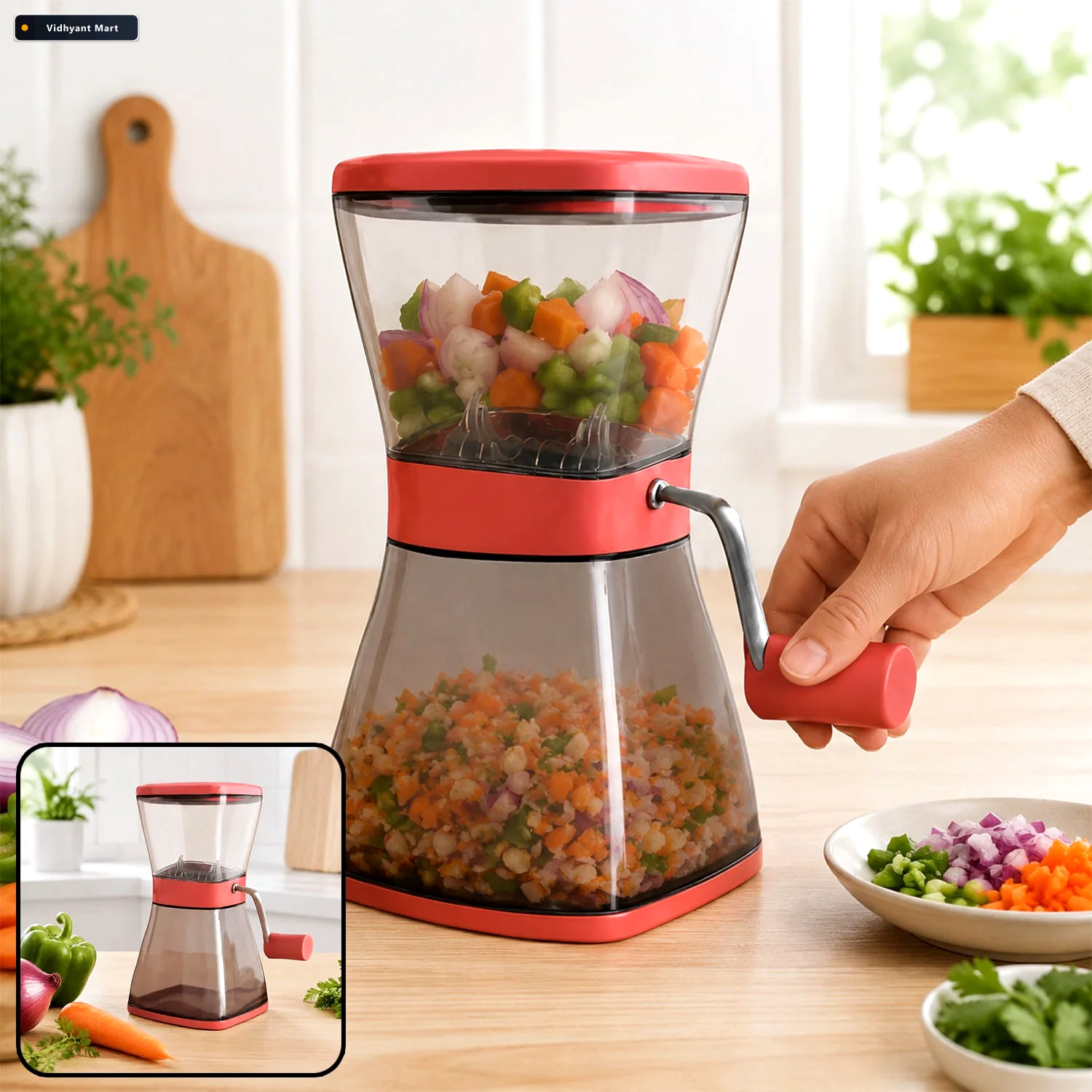 Vidhyant Mart Manual Vegetable Cutter Sharp Blades Locking Lid 1