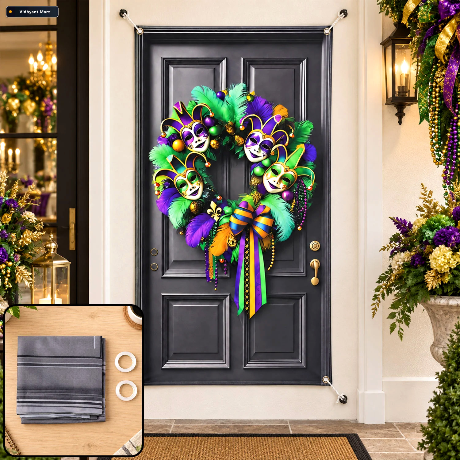 Vidhyant Mart Masquerade Wreath Door Print Backdrop Curtain For 1
