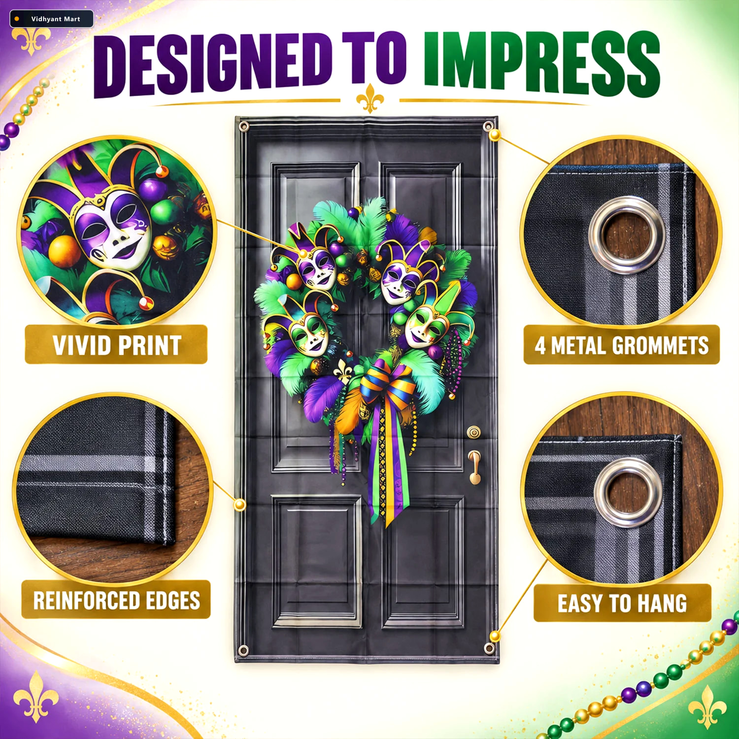 Vidhyant Mart Masquerade Wreath Door Print Backdrop Curtain For 2