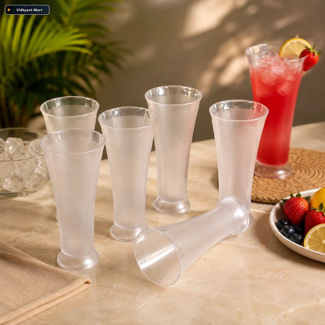 Vidhyant Mart Matt Finish Plastic Glass Set Durable 300ml 6 Piec 1