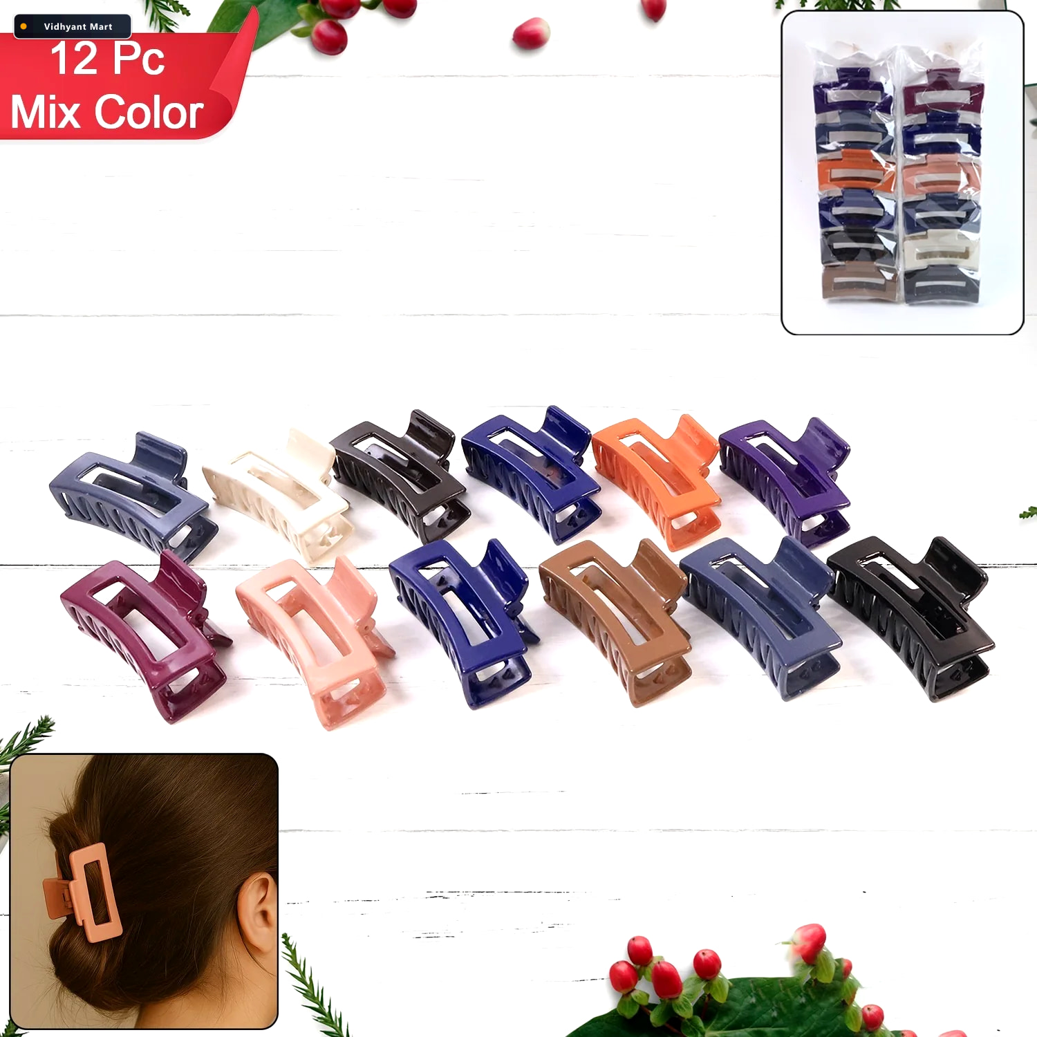 Vidhyant Mart Matte Rectangle Hair Claw Clip Strong Hold Assorte 1