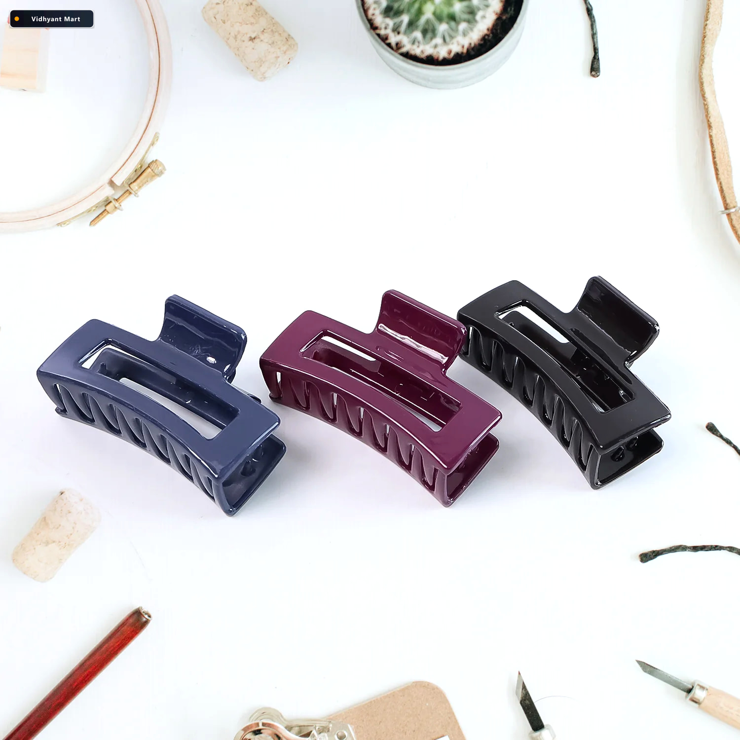 Vidhyant Mart Matte Rectangle Hair Claw Clip Strong Hold Assorte 3