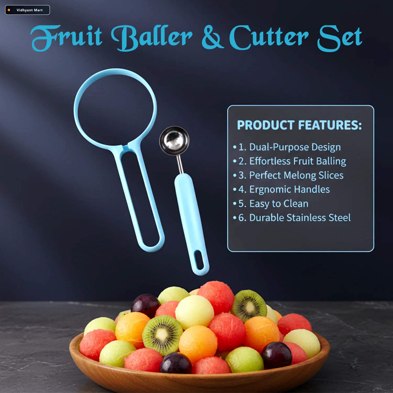 Vidhyant Mart Melon Baller Multi Function Fruit Cutter With Sili 3
