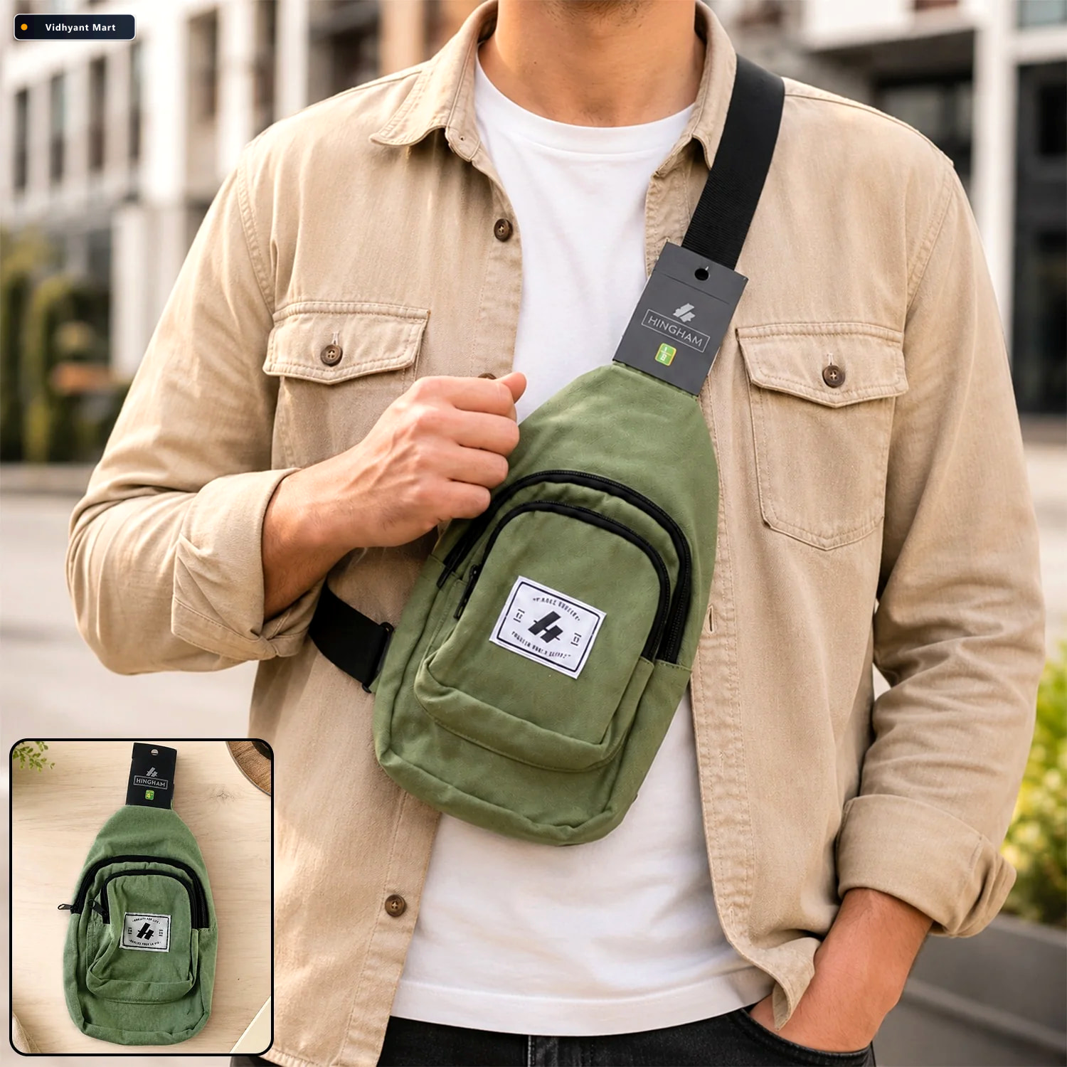 Vidhyant Mart Men Multi Pocket Sling Crossbody Chest Bag Compact 1