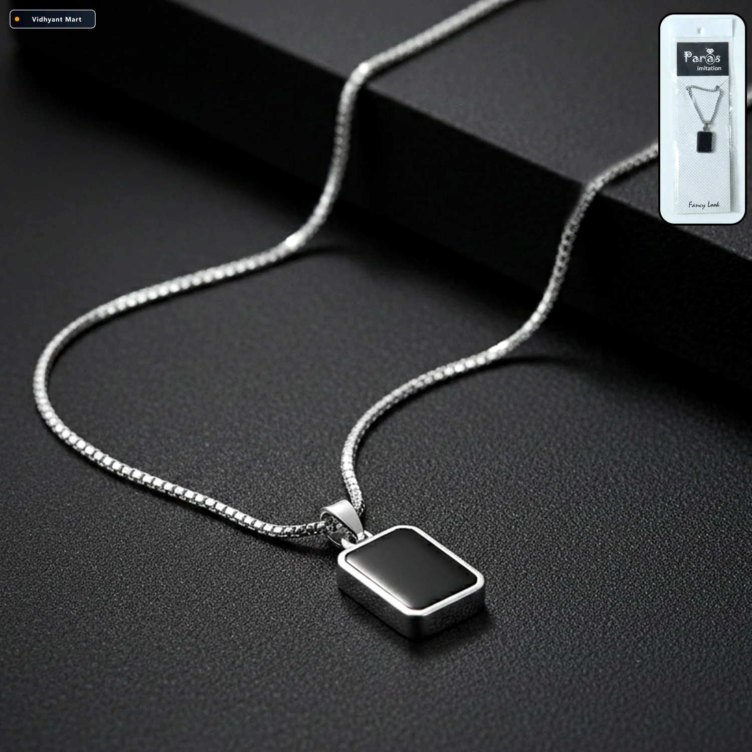 Vidhyant Mart Mens Stainless Steel Pendant Chain Sleek Black Rec 1