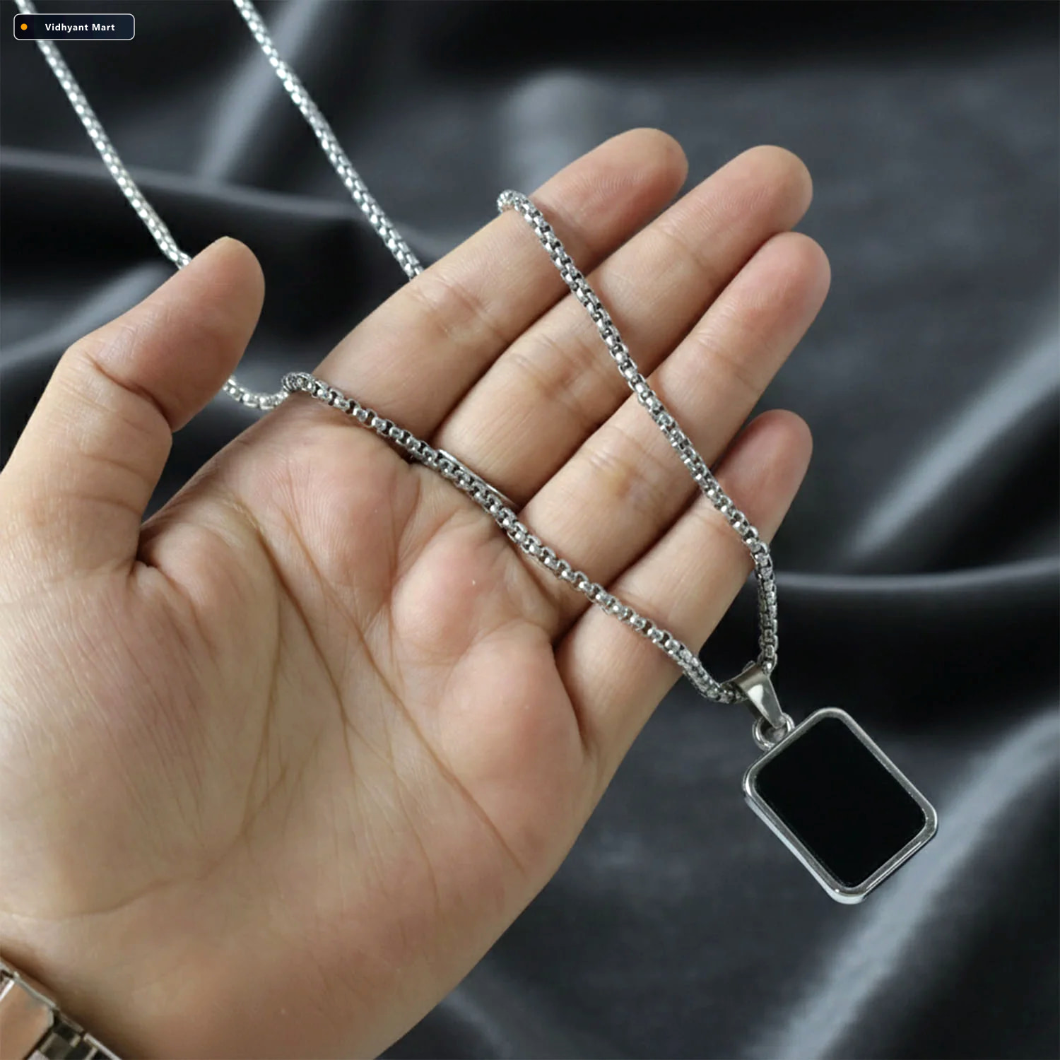 Vidhyant Mart Mens Stainless Steel Pendant Chain Sleek Black Rec 4