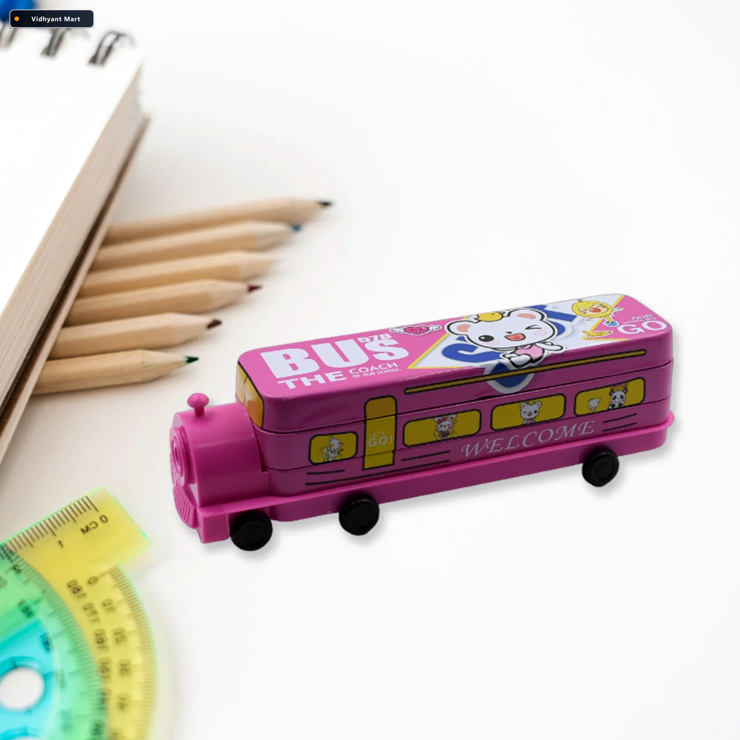 Vidhyant Mart Metal Bus Pencil Case Double Decker With Sharpener 2