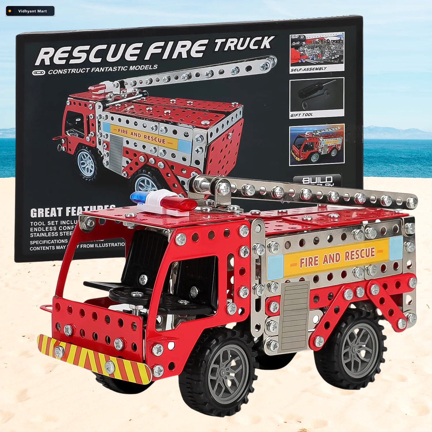 Vidhyant Mart Metal Fire Truck Building Blocks Diy Stem Kit For 2