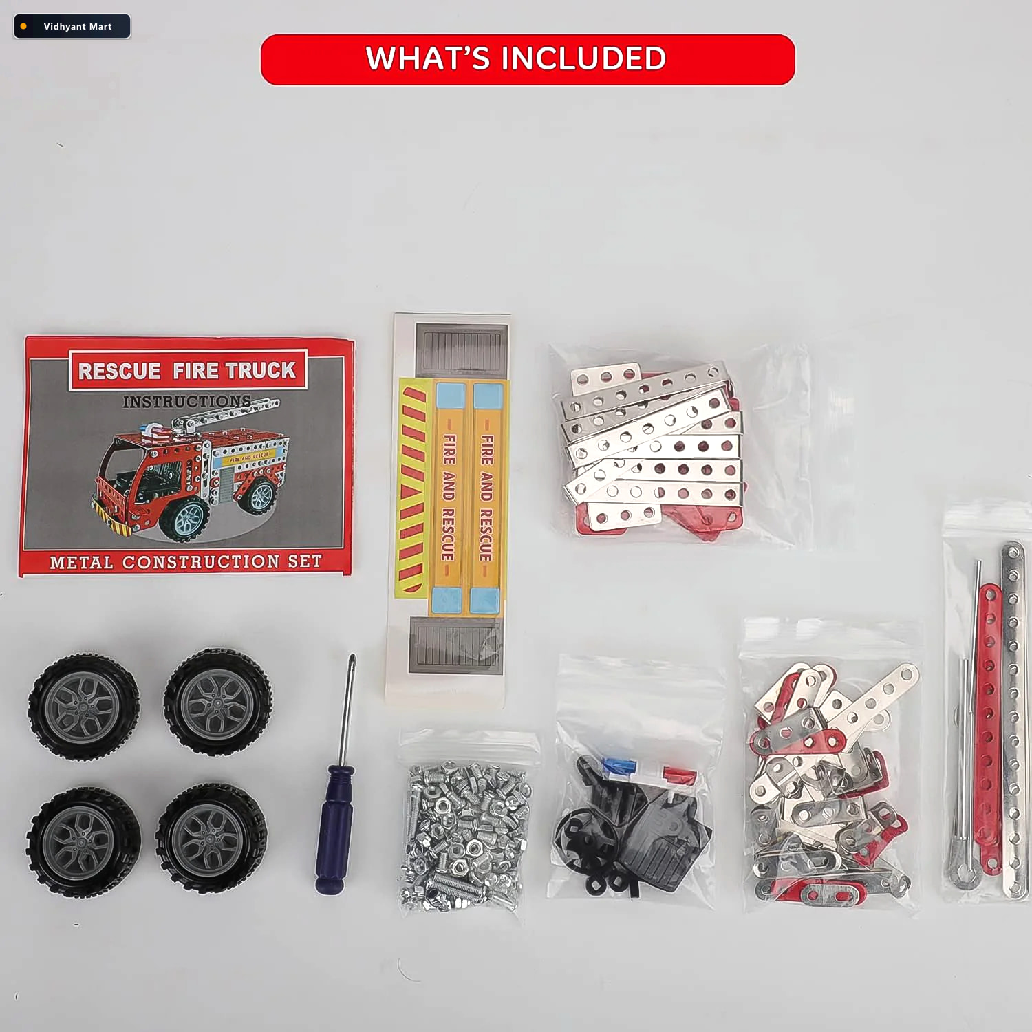 Vidhyant Mart Metal Fire Truck Building Blocks Diy Stem Kit For 3