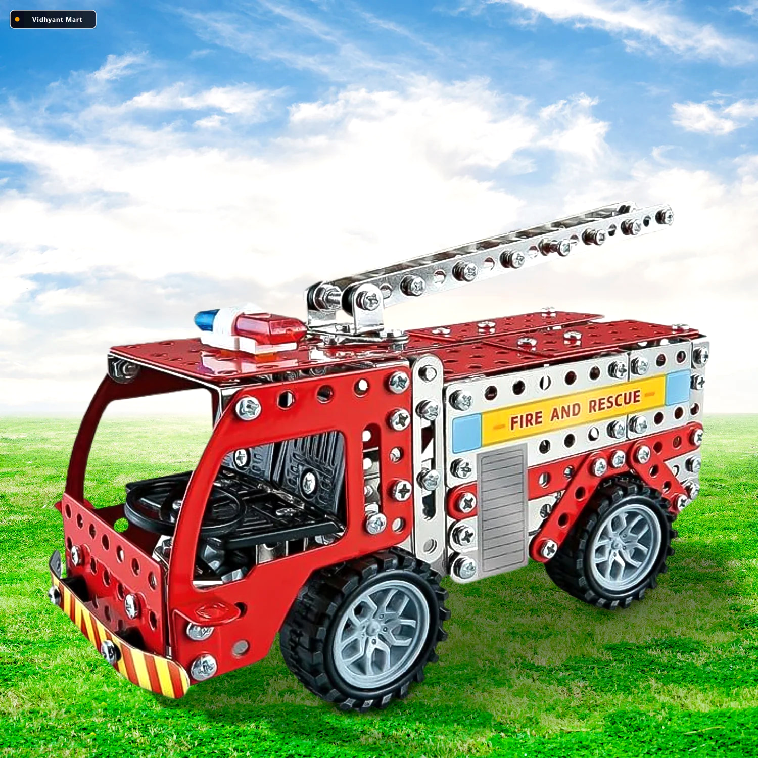Vidhyant Mart Metal Fire Truck Building Blocks Diy Stem Kit For 4