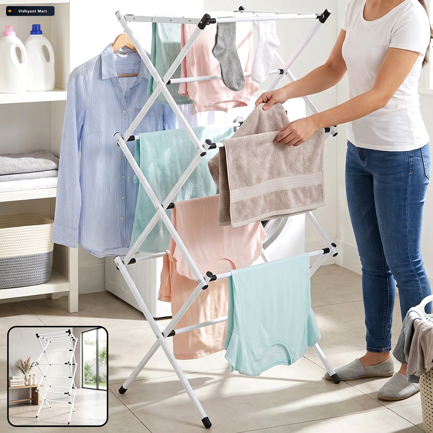Vidhyant Mart Metal Foldable Clothes Drying Rack 3 Tier Portable 1