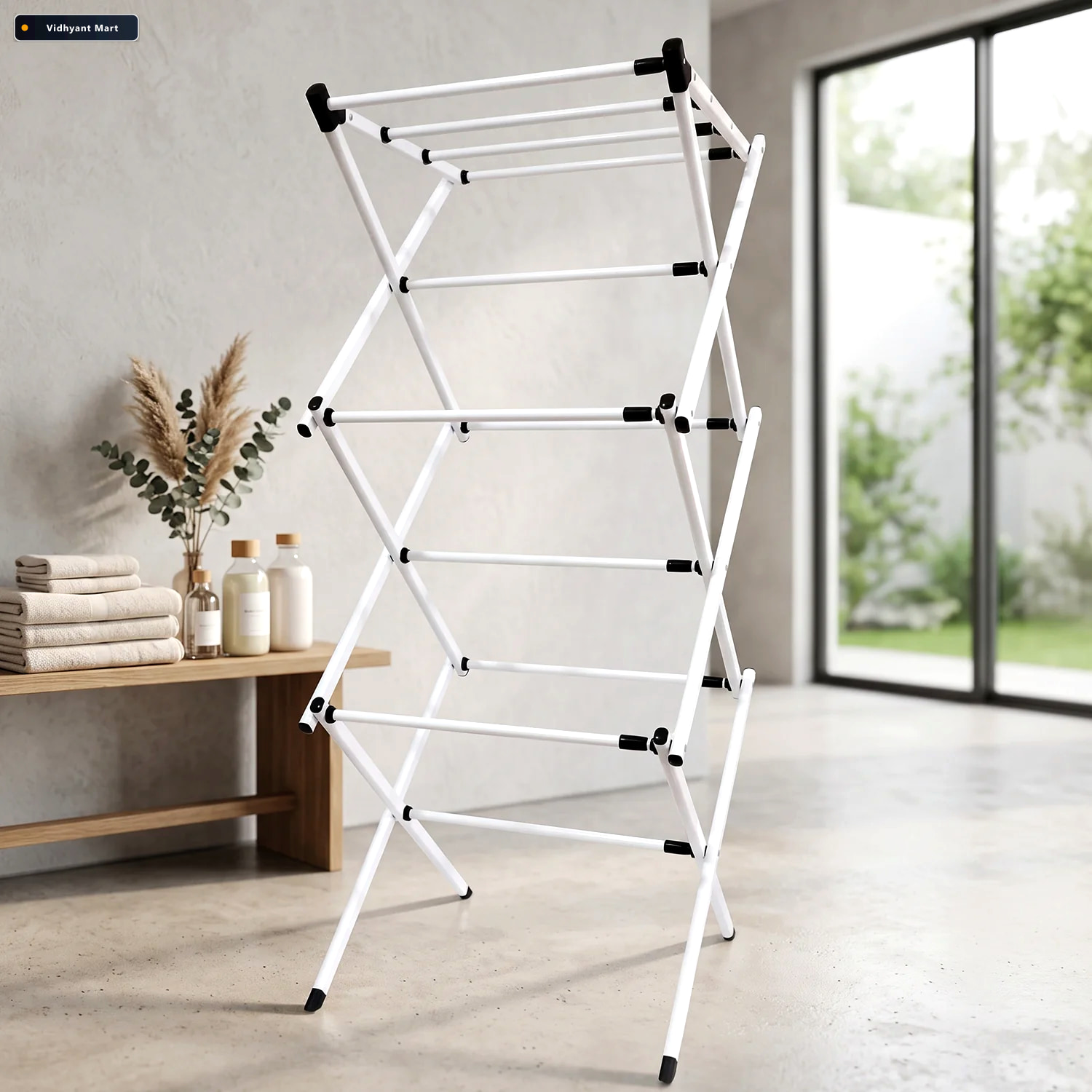 Vidhyant Mart Metal Foldable Clothes Drying Rack Three Tier For 2