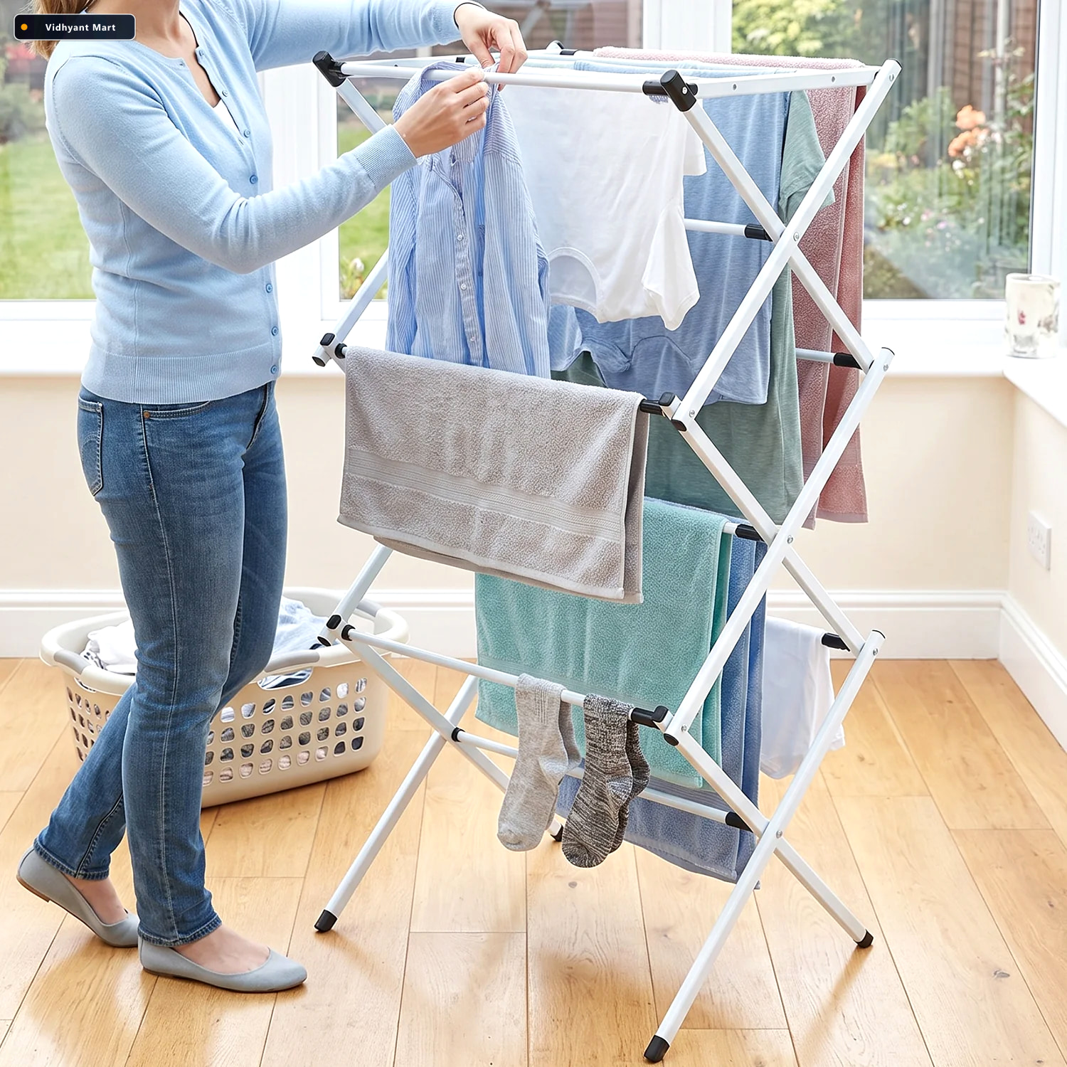 Vidhyant Mart Metal Foldable Clothes Drying Rack Three Tier For 3