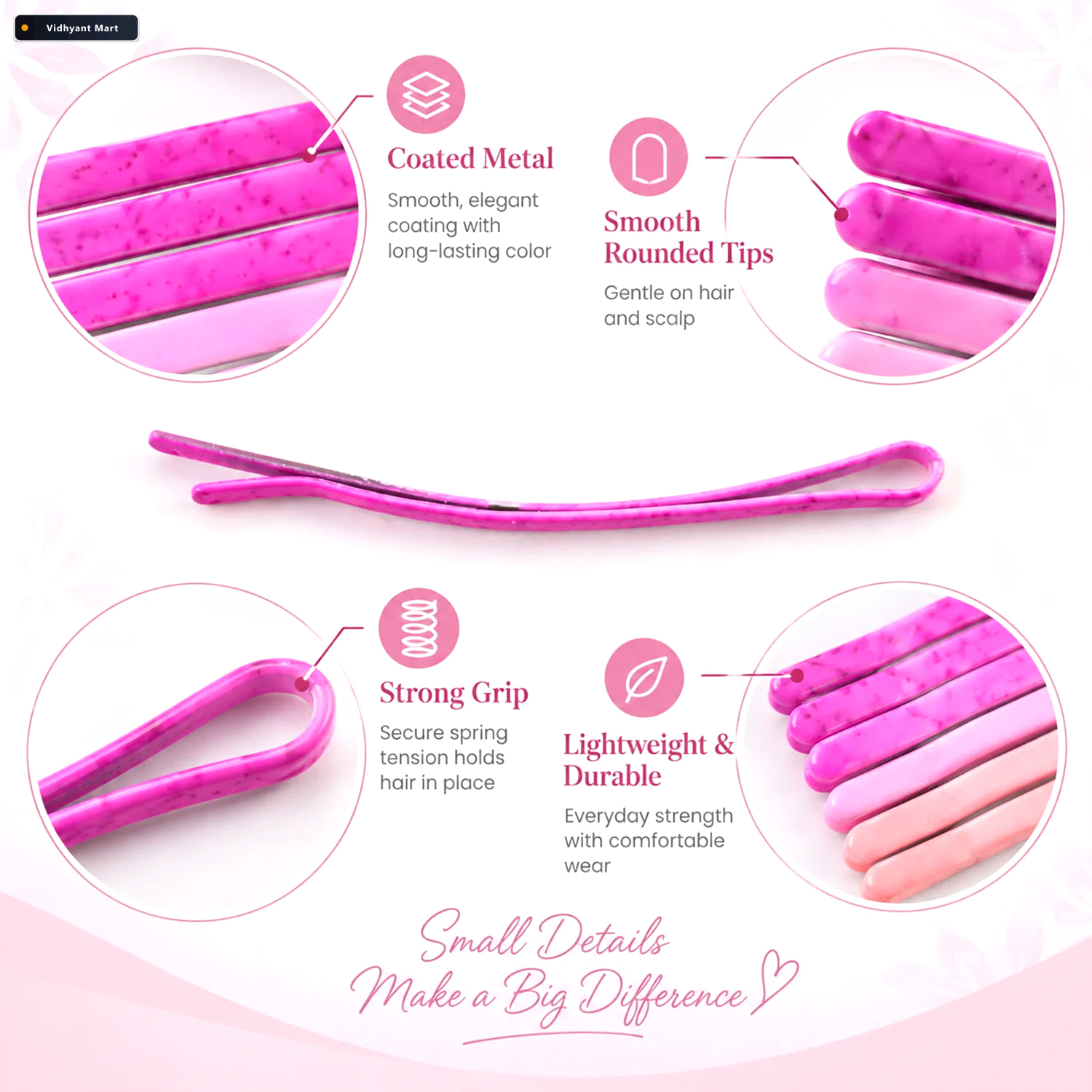 Vidhyant Mart Metal Hair Pins With Smooth Coated Finish 16 Pc 3
