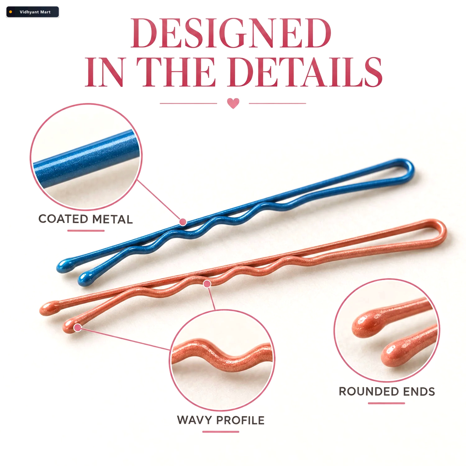 Vidhyant Mart Metal Hair Pins With Wavy Grip And Rounded Tips Fo 4