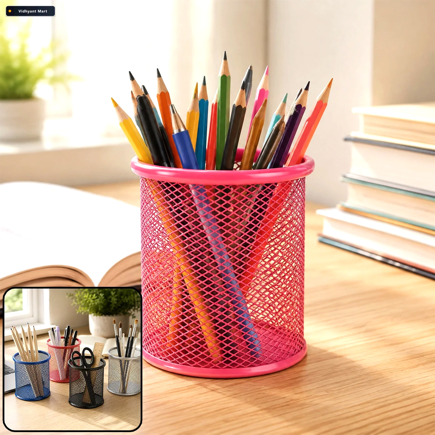 Vidhyant Mart Metal Mesh Pen Holder Desk Organizer Pencil Stand 1
