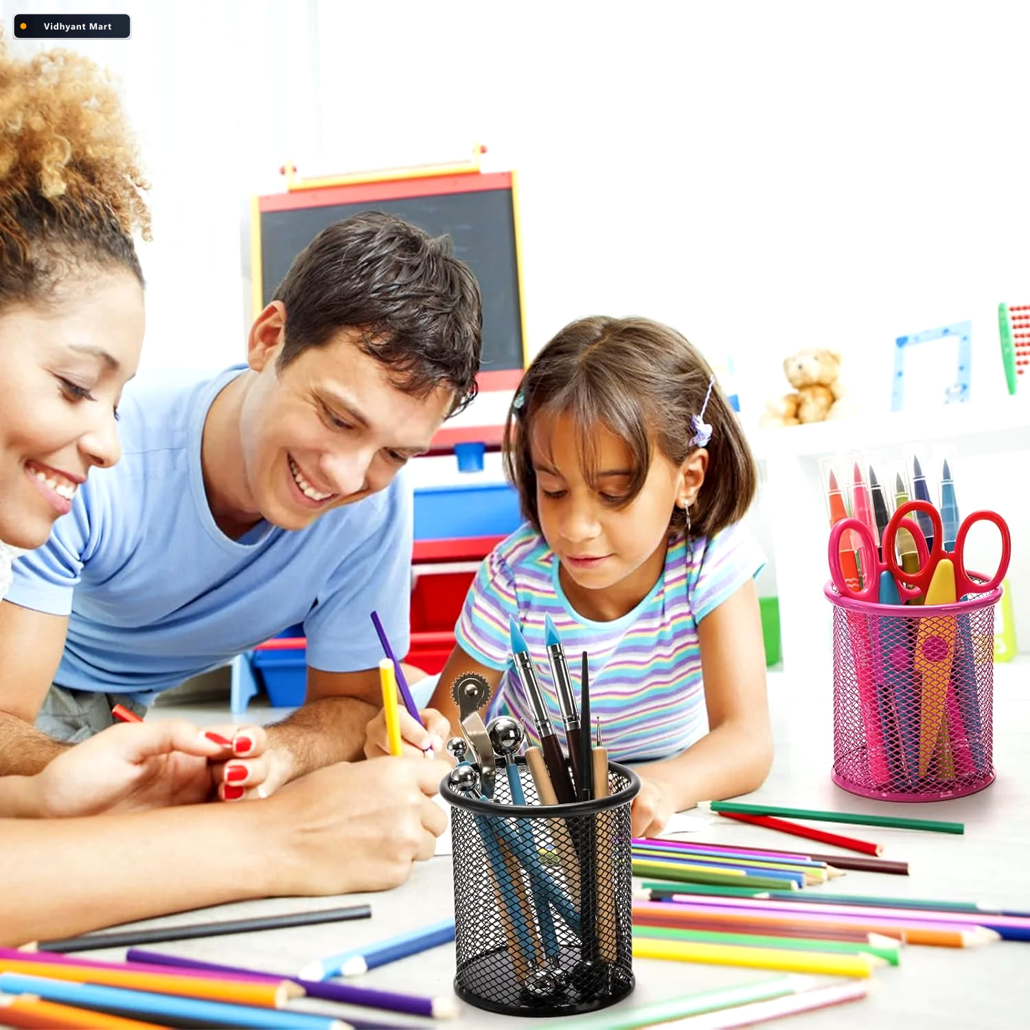 Vidhyant Mart Metal Mesh Pen Holder Desk Organizer Pencil Stand 3