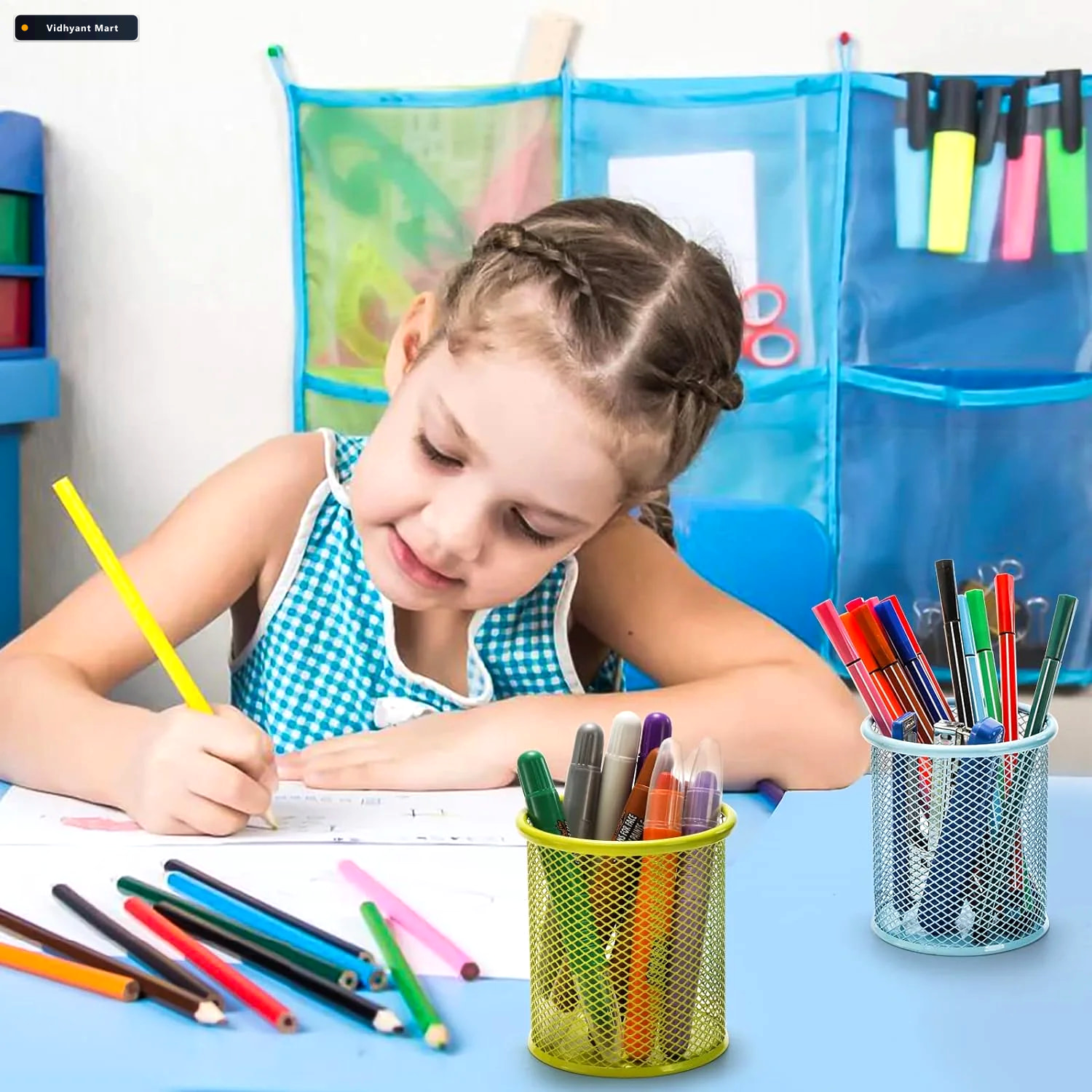 Vidhyant Mart Metal Mesh Pen Holder Desk Organizer Pencil Stand 4