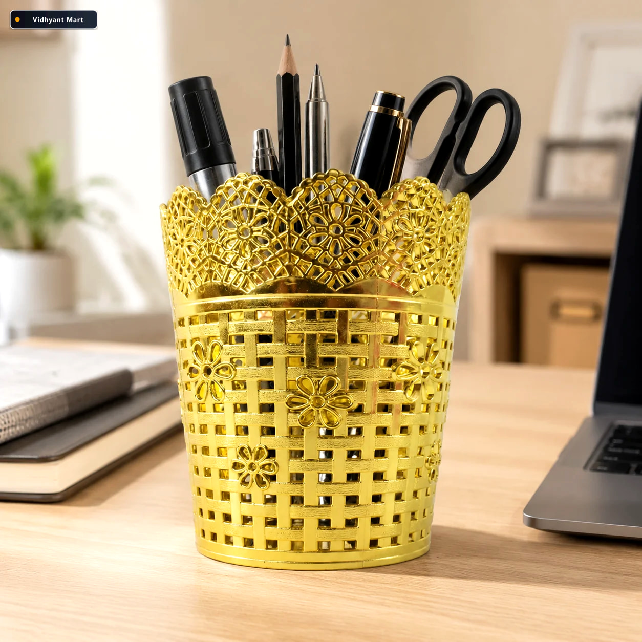 Vidhyant Mart Metal Mesh Pen Holder Durable Office Desk Organize 1
