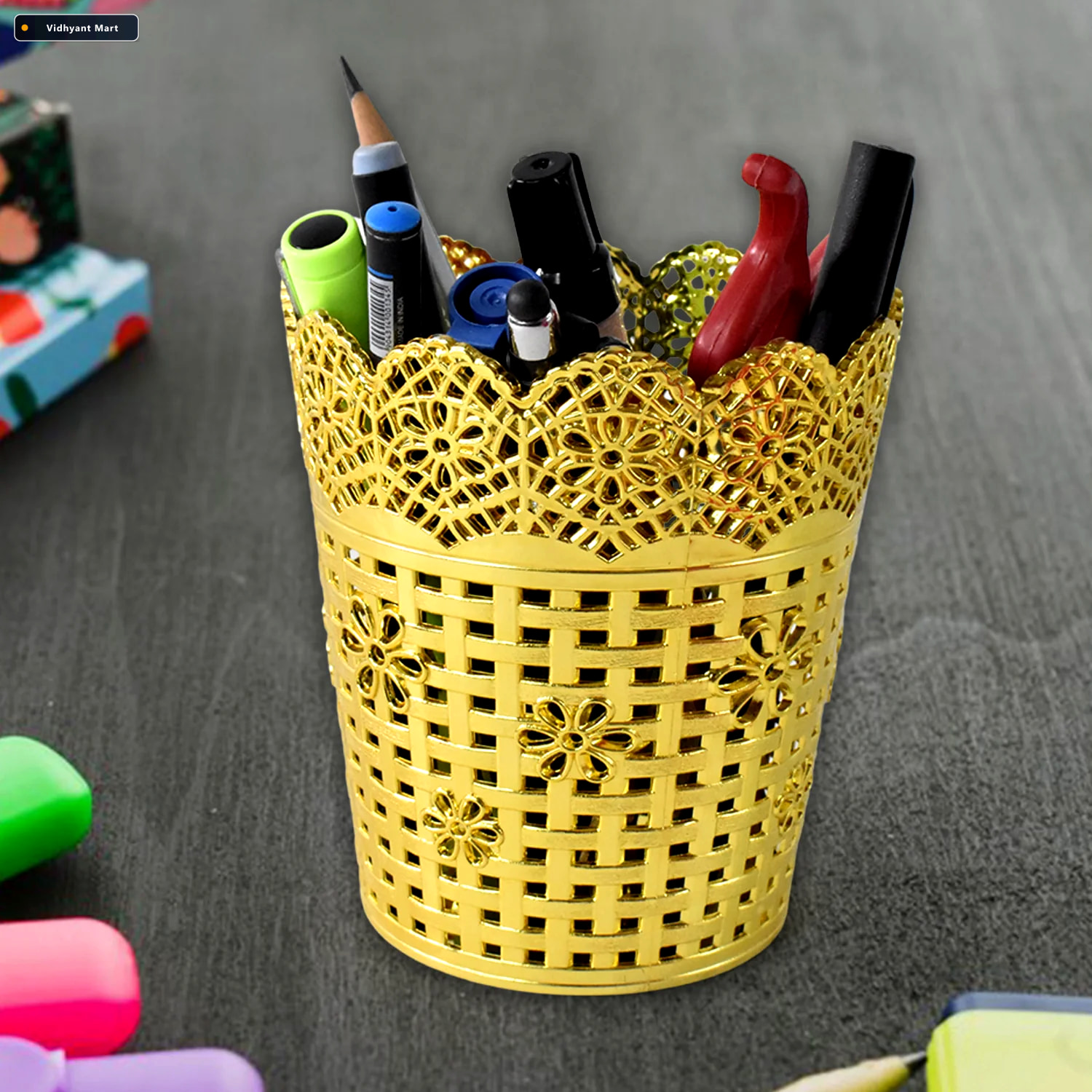 Vidhyant Mart Metal Mesh Pen Holder Durable Office Desk Organize 2