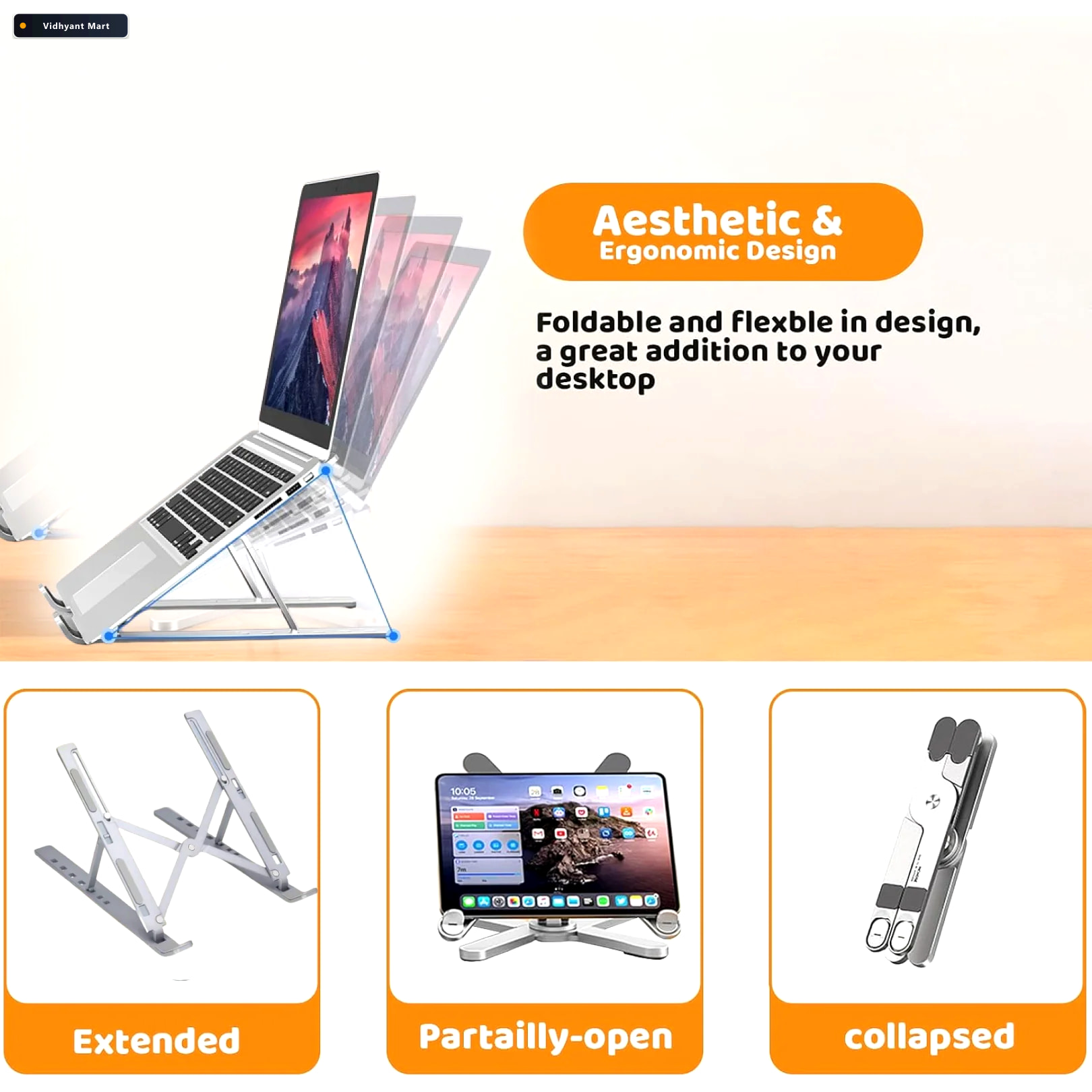 Vidhyant Mart Metal Portable Laptop Stand 7 Adjustable Angles Ga 3
