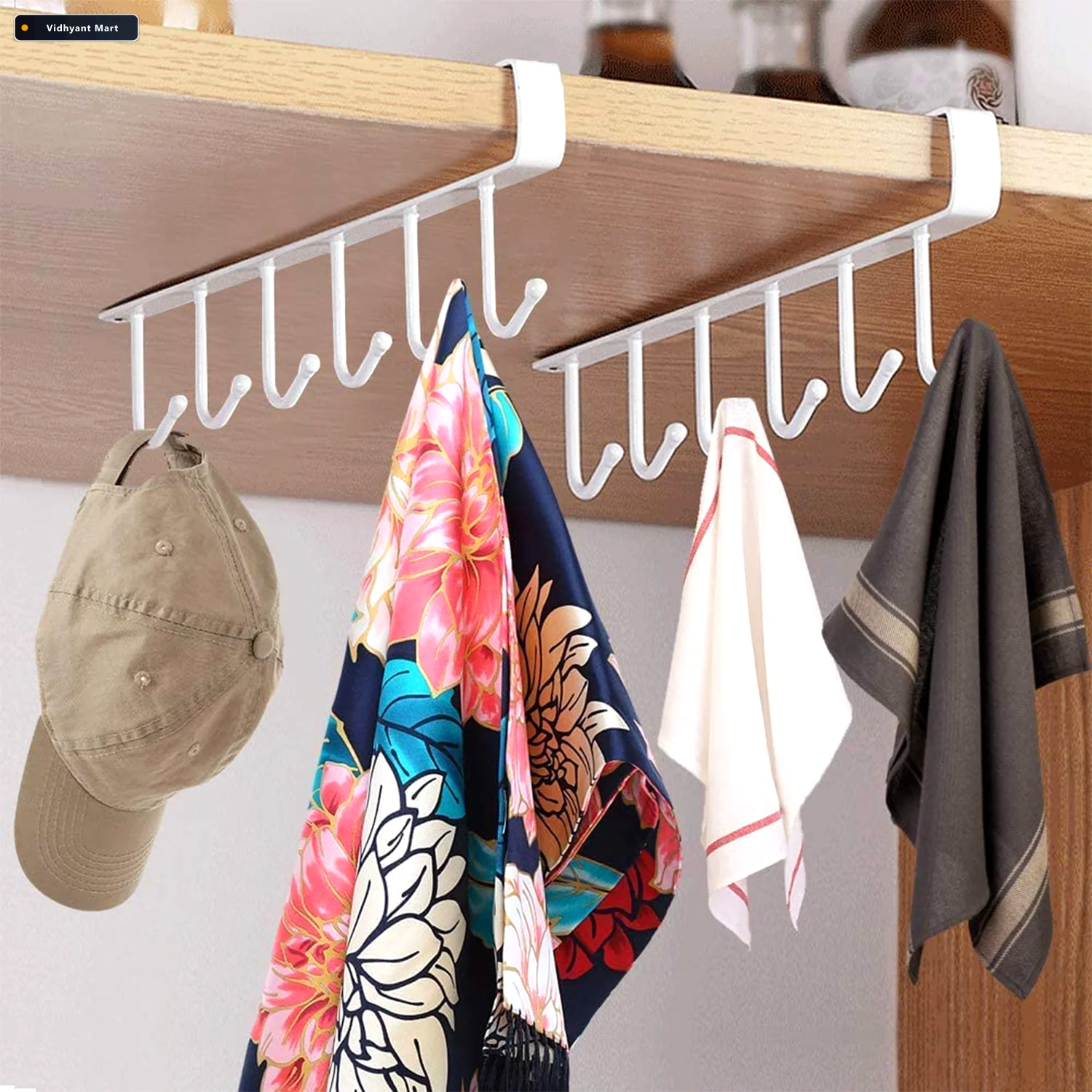 Vidhyant Mart Metal Under Shelf Storage Rack 6 Hooks For Easy Or 3