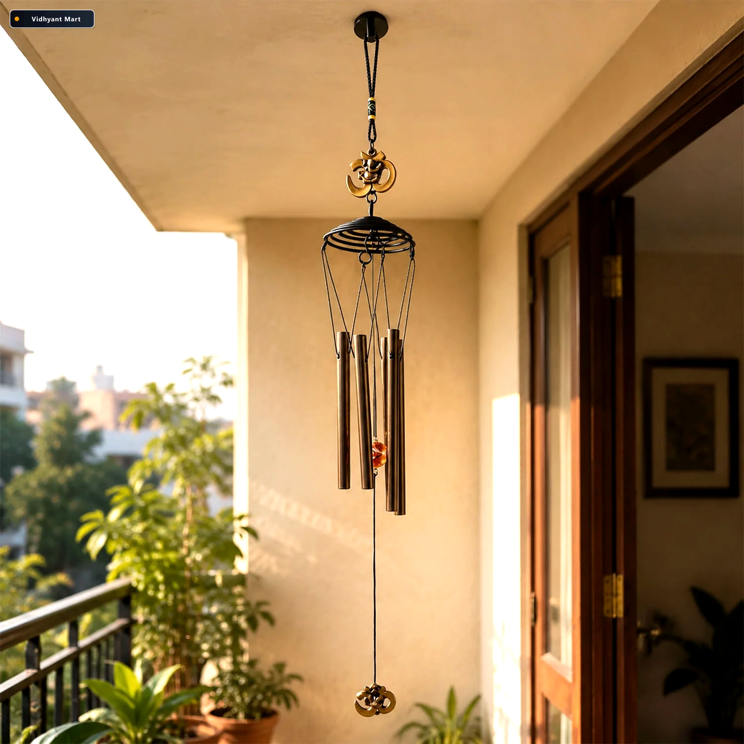 Vidhyant Mart Metal Wind Chime With Om Symbol Peaceful Spiritual 1