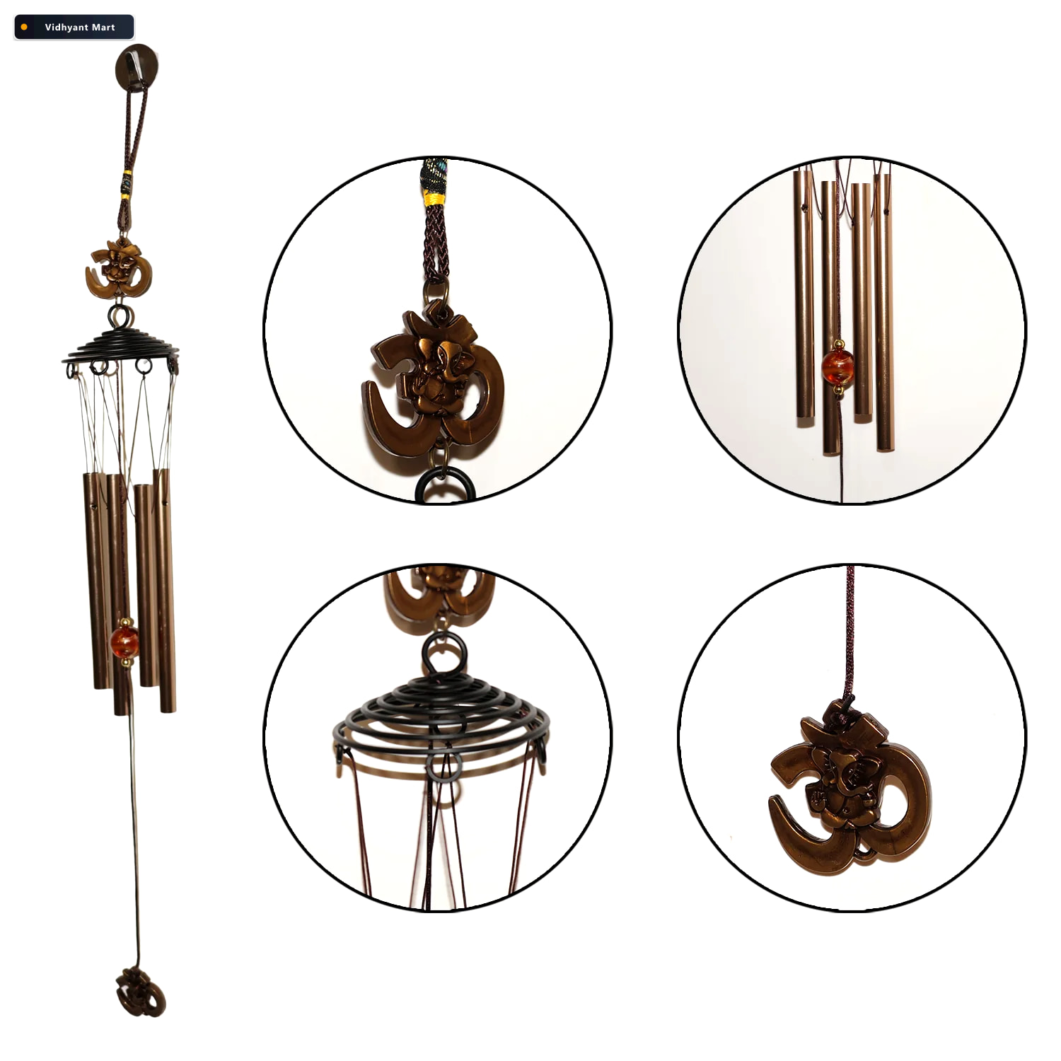 Vidhyant Mart Metal Wind Chime With Om Symbol Peaceful Spiritual 3