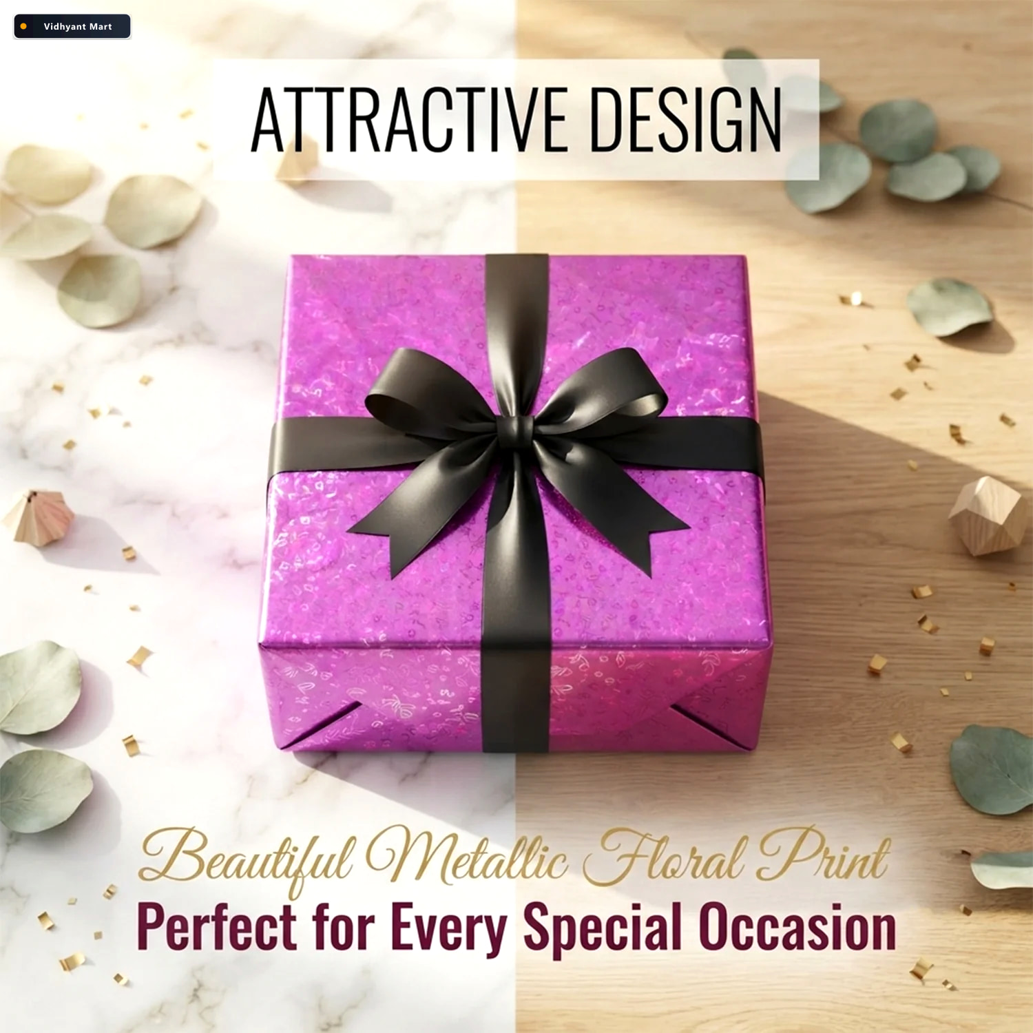 Vidhyant Mart Metallic Floral Gift Wrapping Paper Sheet For Birt 3