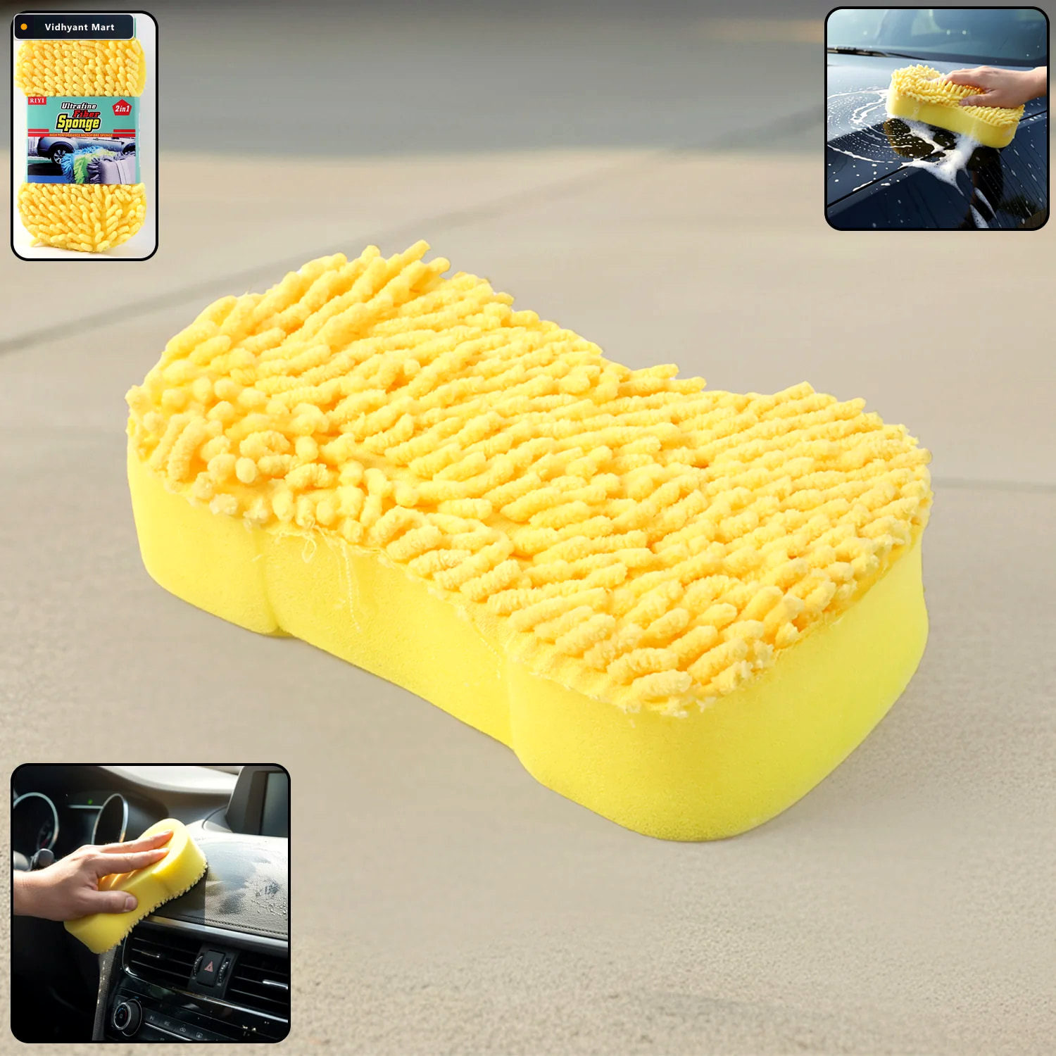 Vidhyant Mart Microfiber Car Washing Sponge Dual Surface Scratch 1