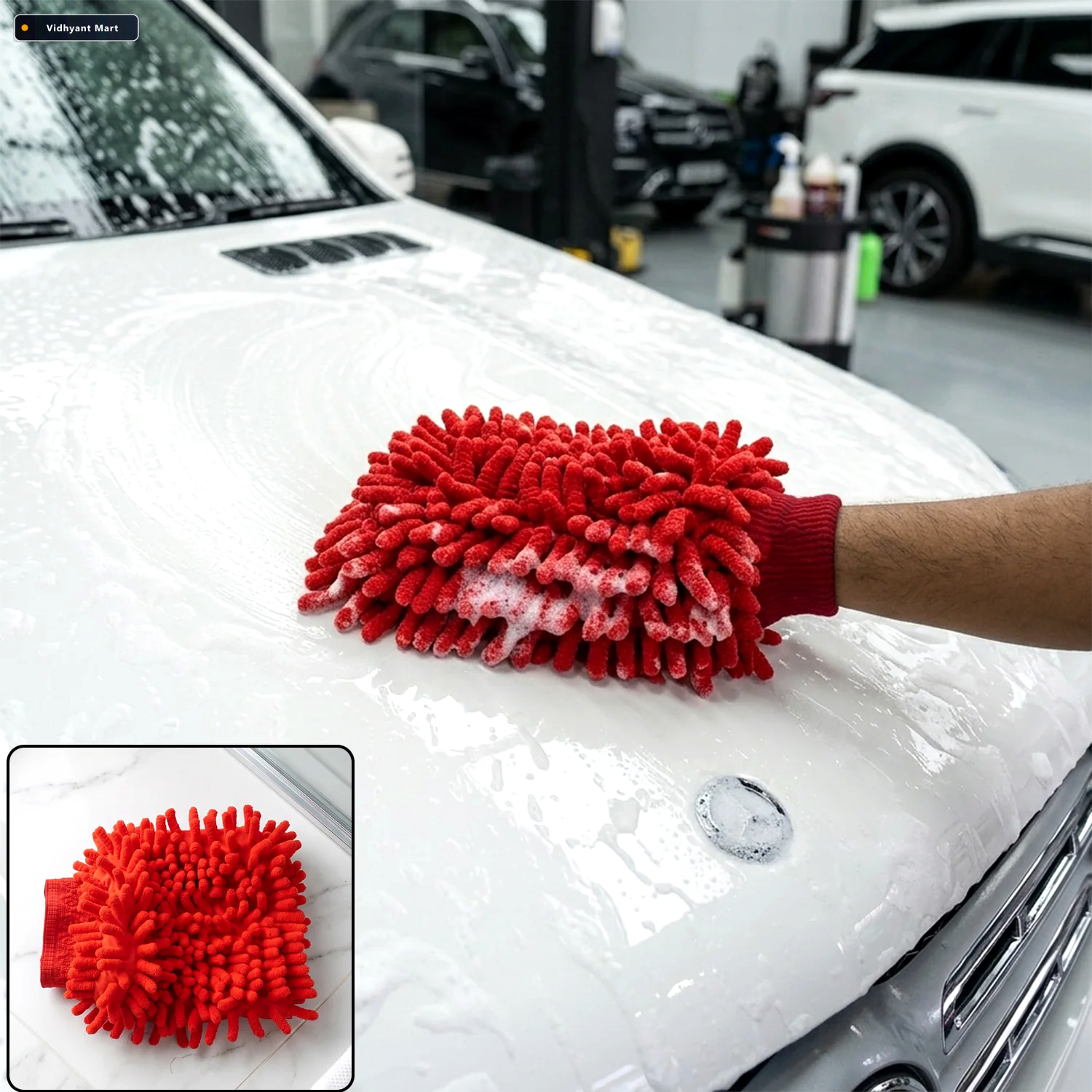 Vidhyant Mart Microfiber Chenille Car Wash Glove For Scratch Fre 1