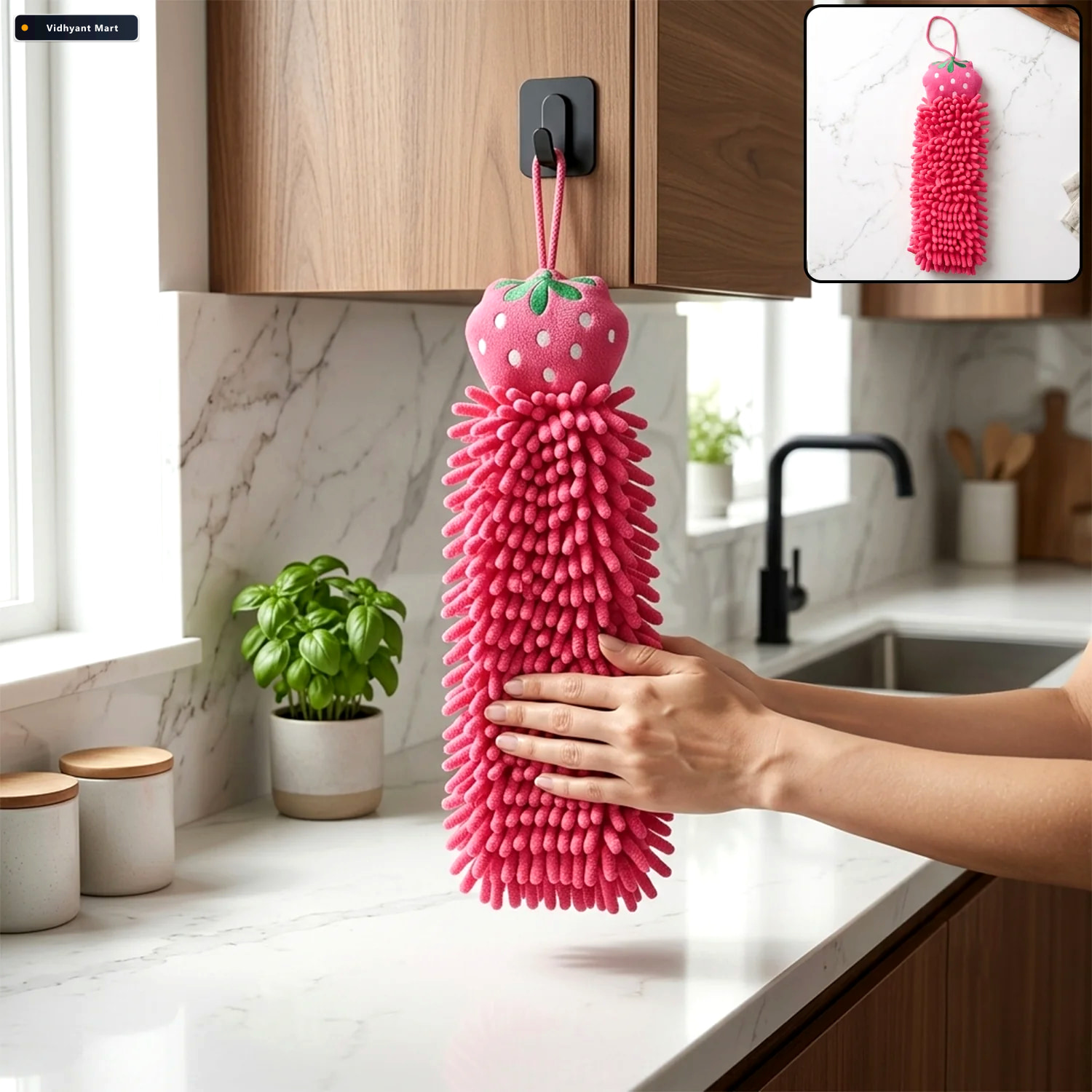 Vidhyant Mart Microfiber Chenille Hanging Hand Towel For Bathroo 1