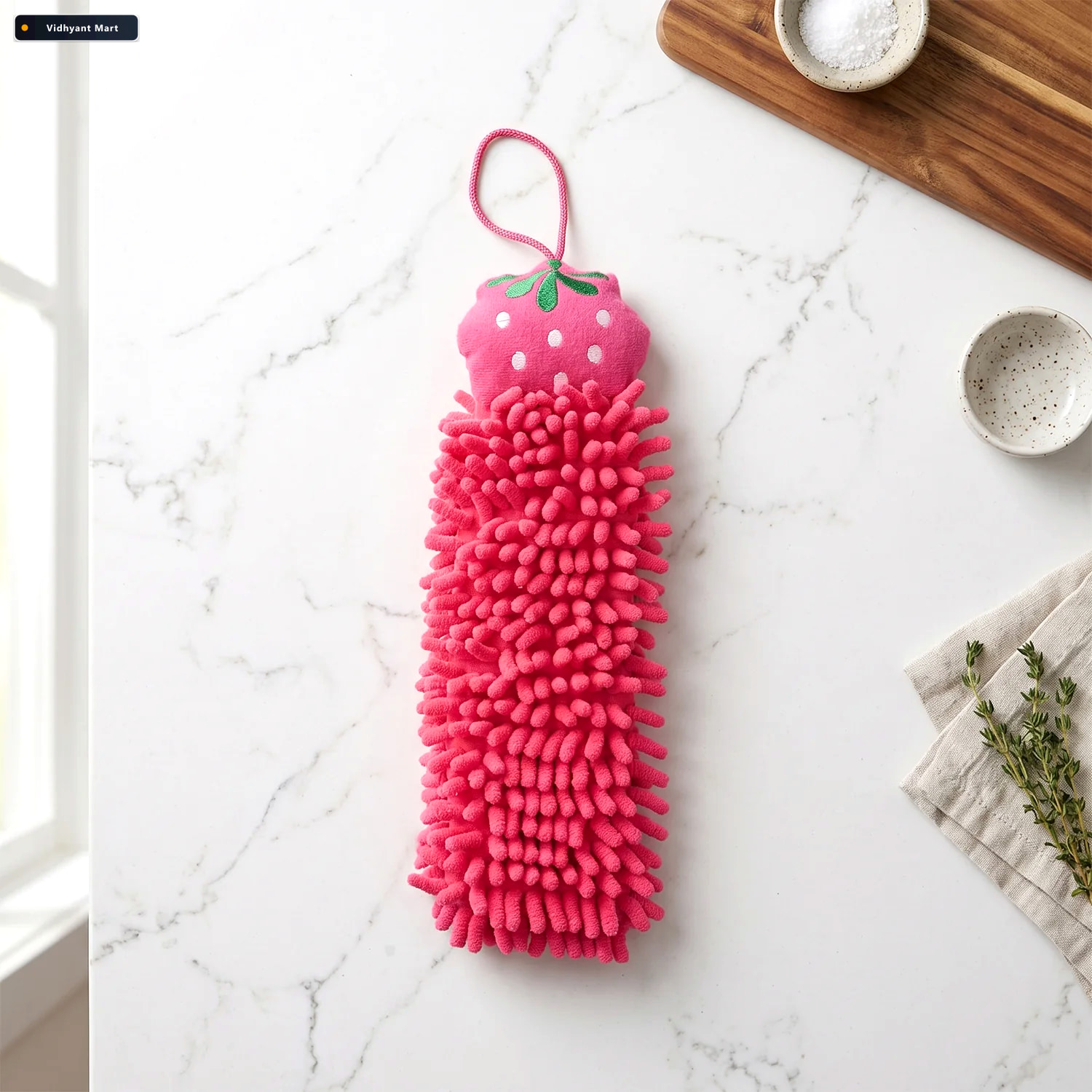 Vidhyant Mart Microfiber Chenille Hanging Hand Towel For Bathroo 3