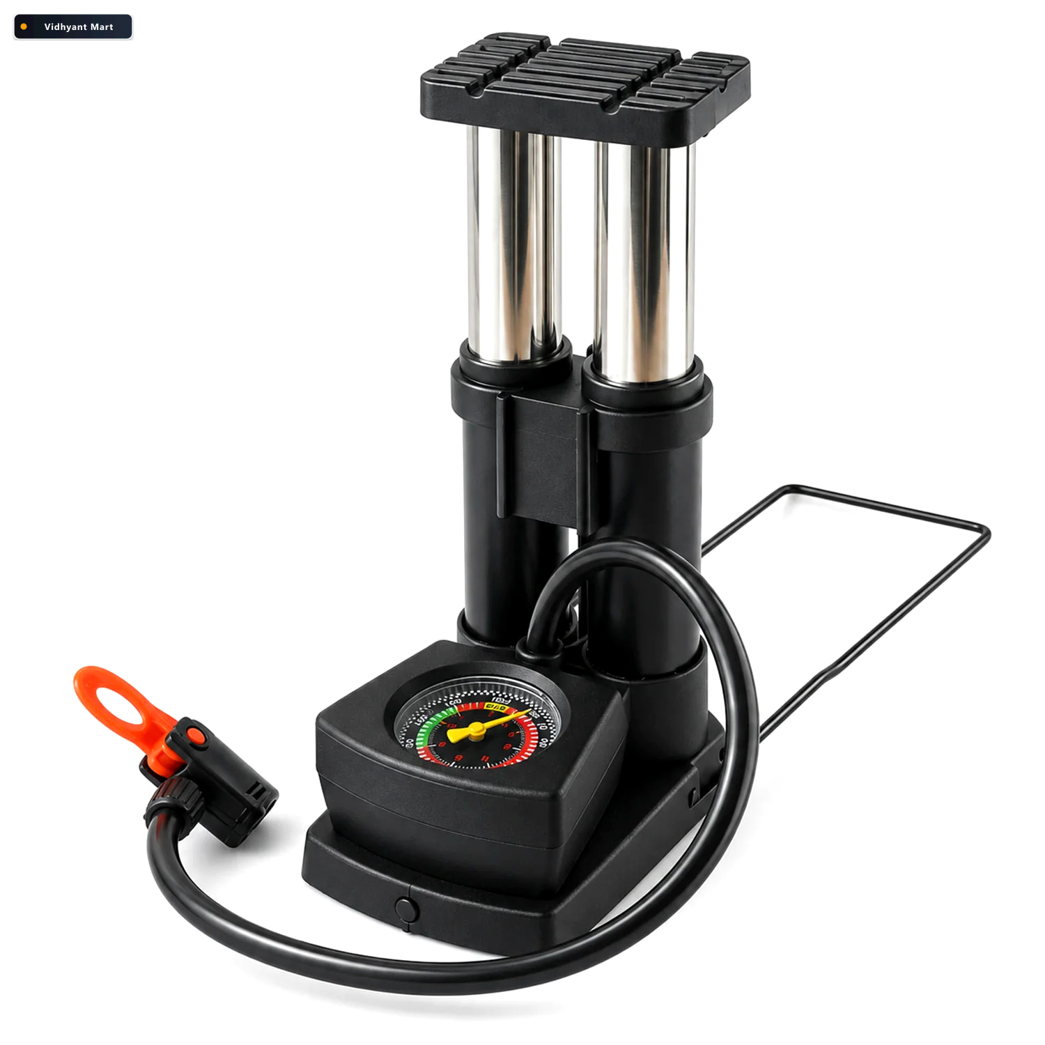 Vidhyant Mart Mini Bike Pump Portable Foot Operated With Gauge S 4