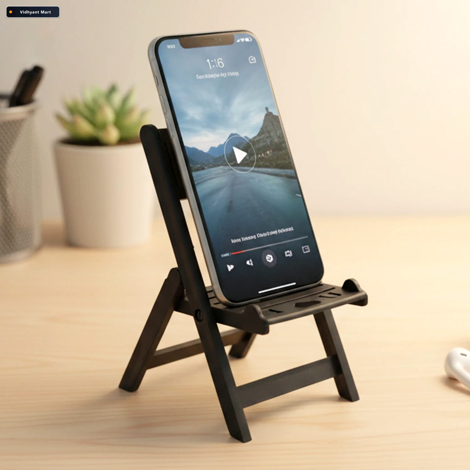 Vidhyant Mart Mini Chair Mobile Stand Foldable Black Phone Holde 1