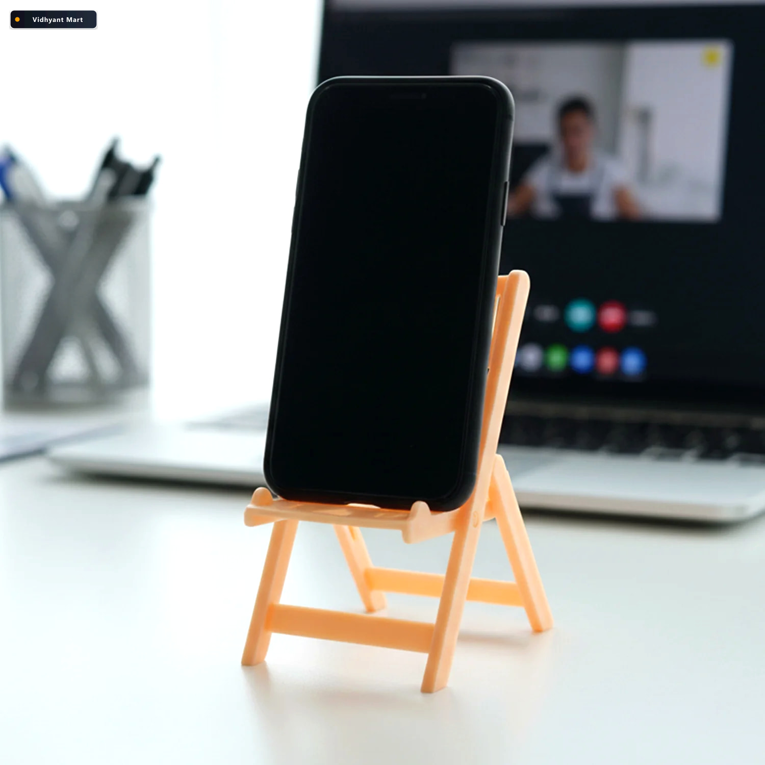 Vidhyant Mart Mini Chair Mobile Stand Holder Foldable Portable P 2